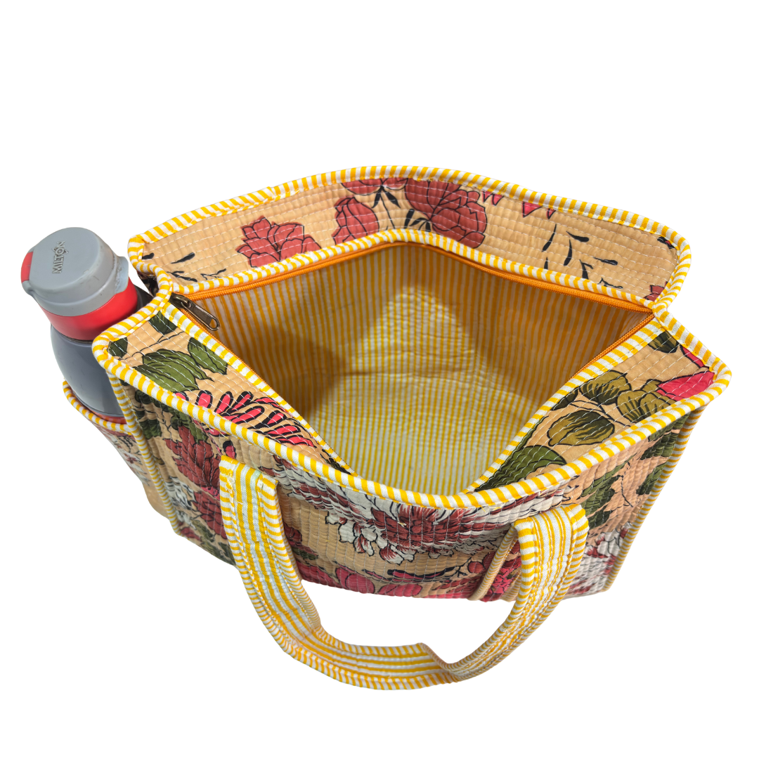 Artisan Quilted Bloom Cotton Tote - Handcrafted Shopping Companion