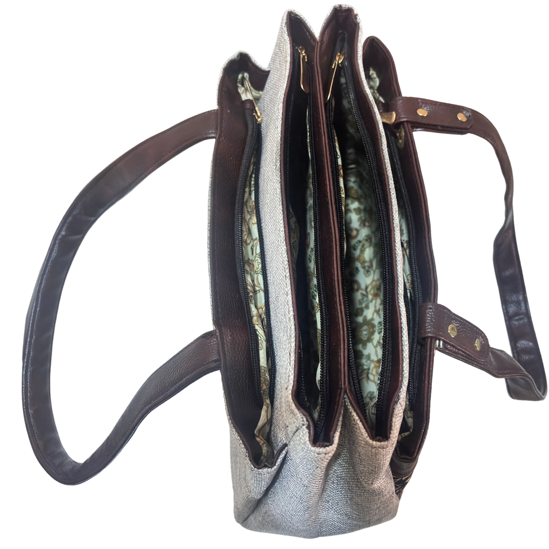 The House of RajPadmini Floral Print Tote Bag with Multiple Compartments