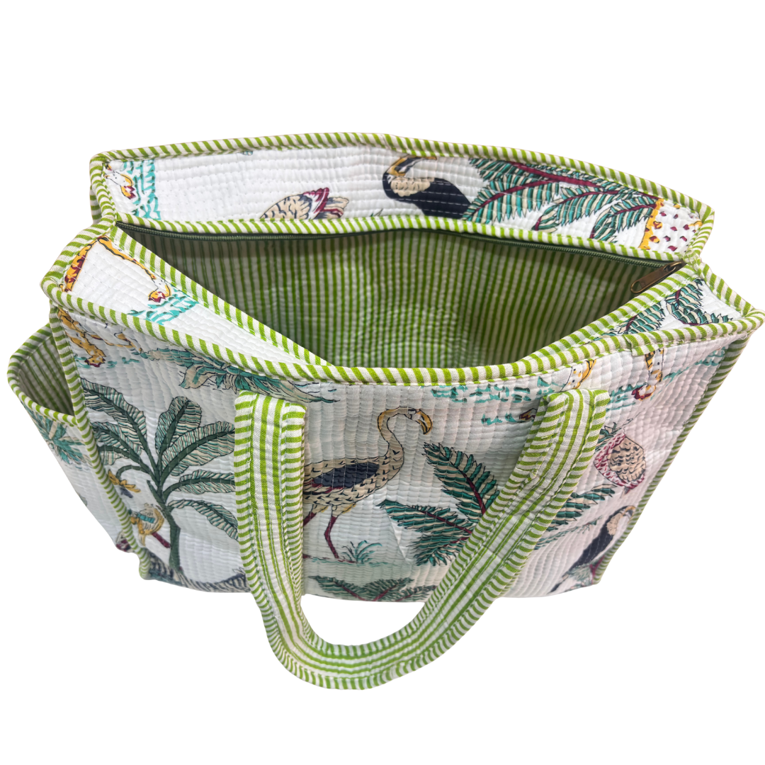 Artisan Quilted Bloom Cotton Tote - Handcrafted Shopping Companion