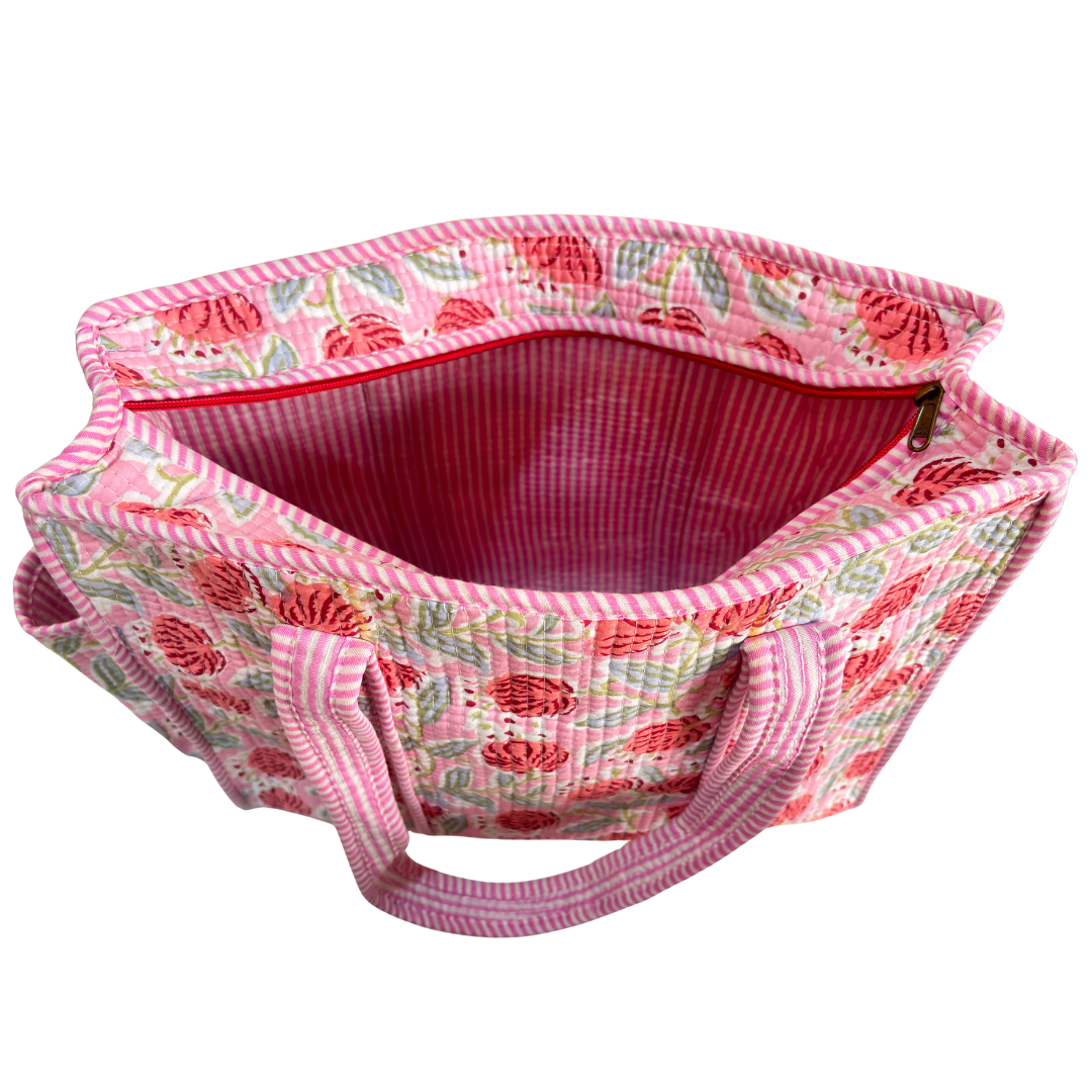 Artisan Quilted Bloom Cotton Tote - Handcrafted Shopping Companion