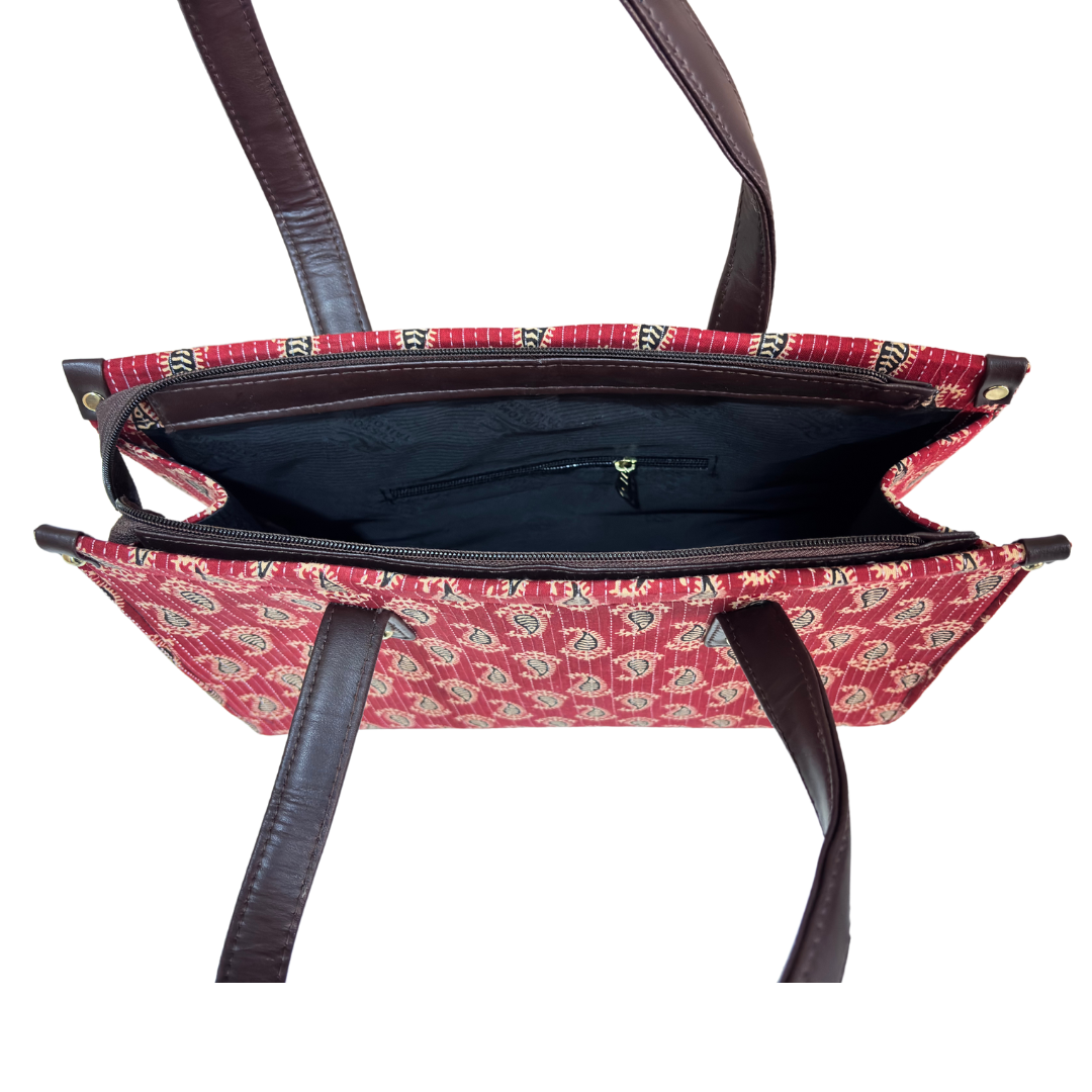 Atrangi Edition:- Handblock Printed Red Tote Bag with complimentary Pouch - The House of RajPadmini