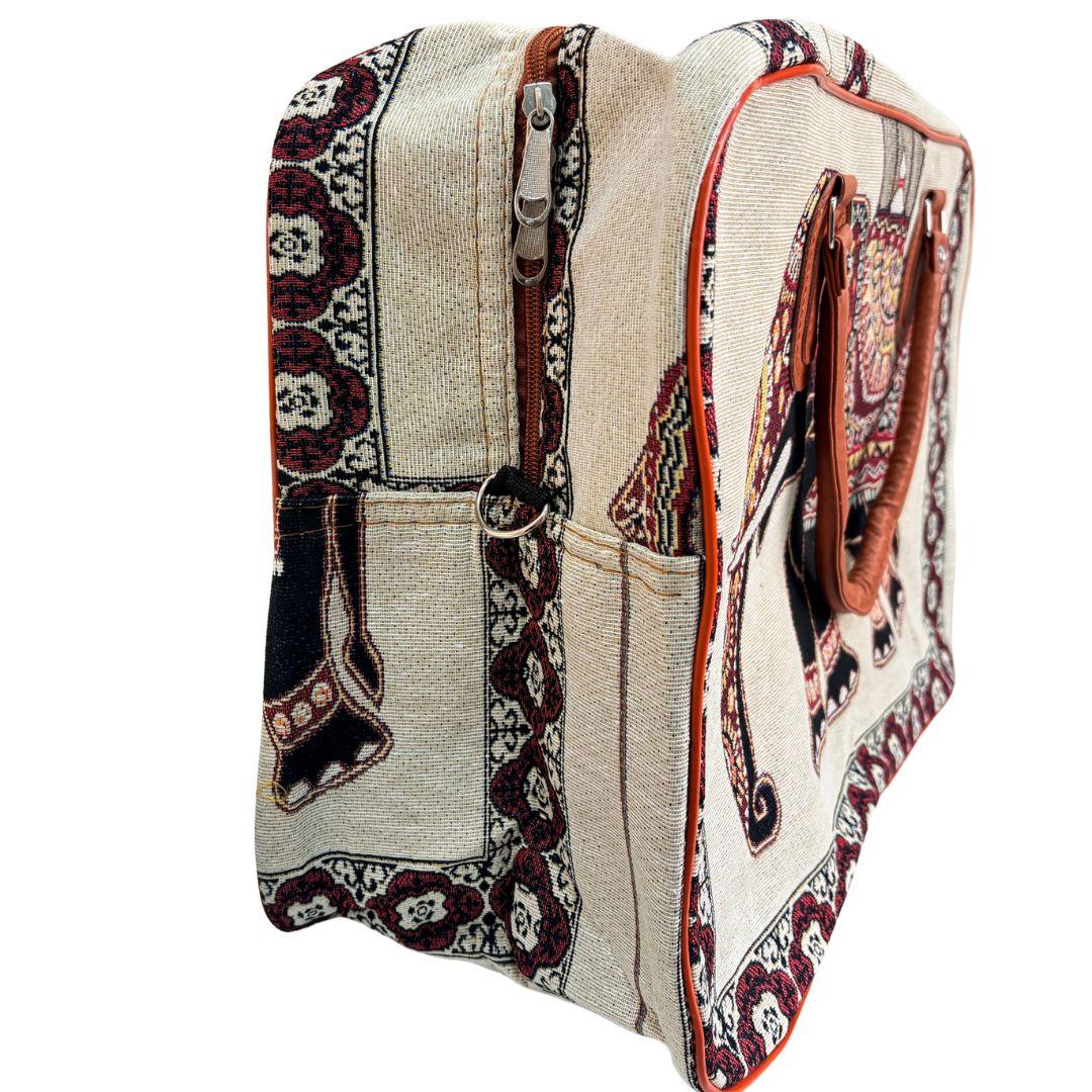 Beige Elephant Print Washable Duffle Bag - The House of RajPadmini