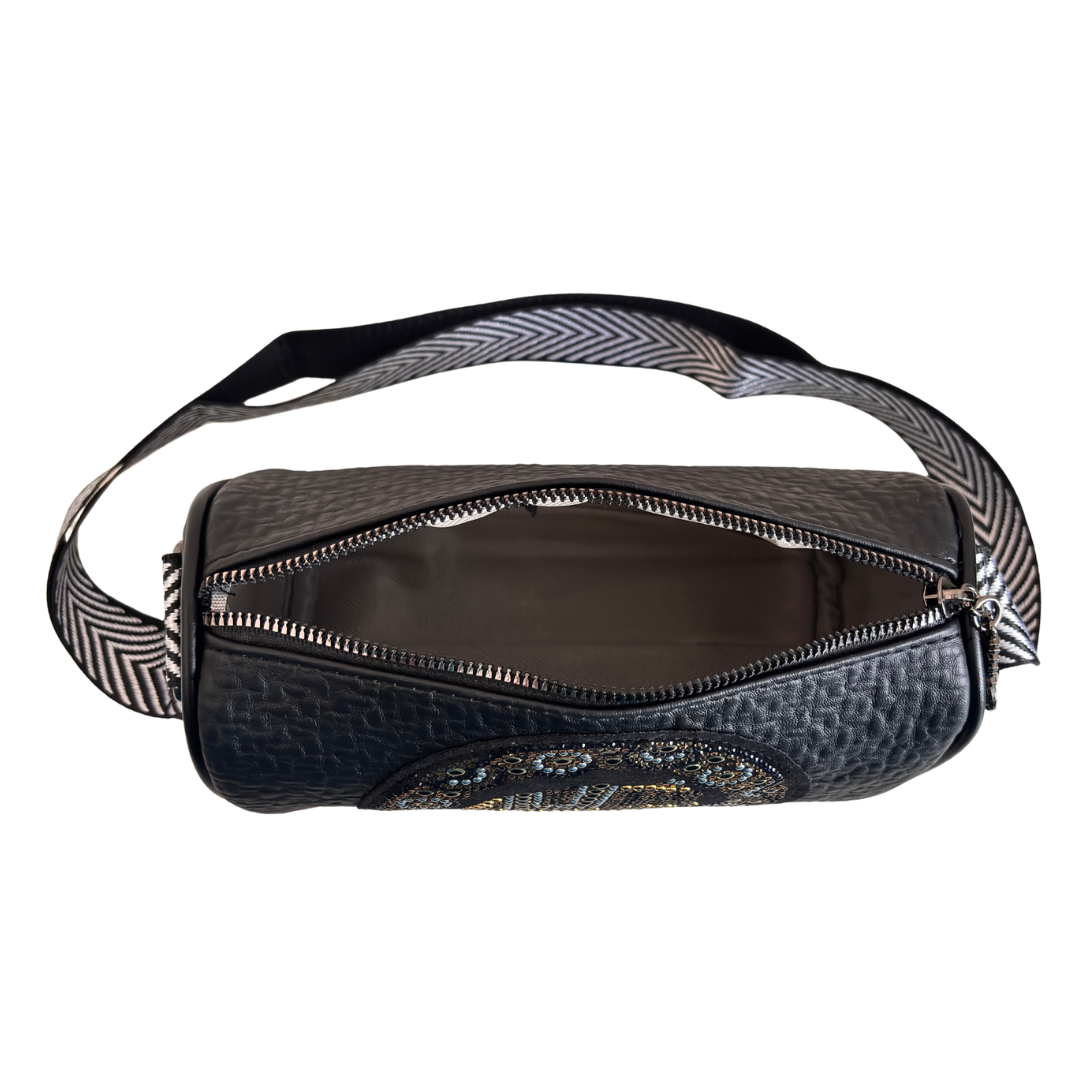 The House of RajPadmini Sheesh Mahal Jewel Edition | Studded Elephant Beadwork Sling Bag with Chevron Heritage Strap