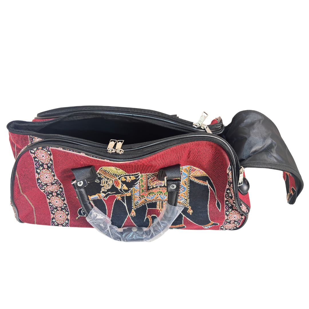 Fully Waterproof Elephant Printed Travel Duffle Trolley Bag - The House of RajPadmini