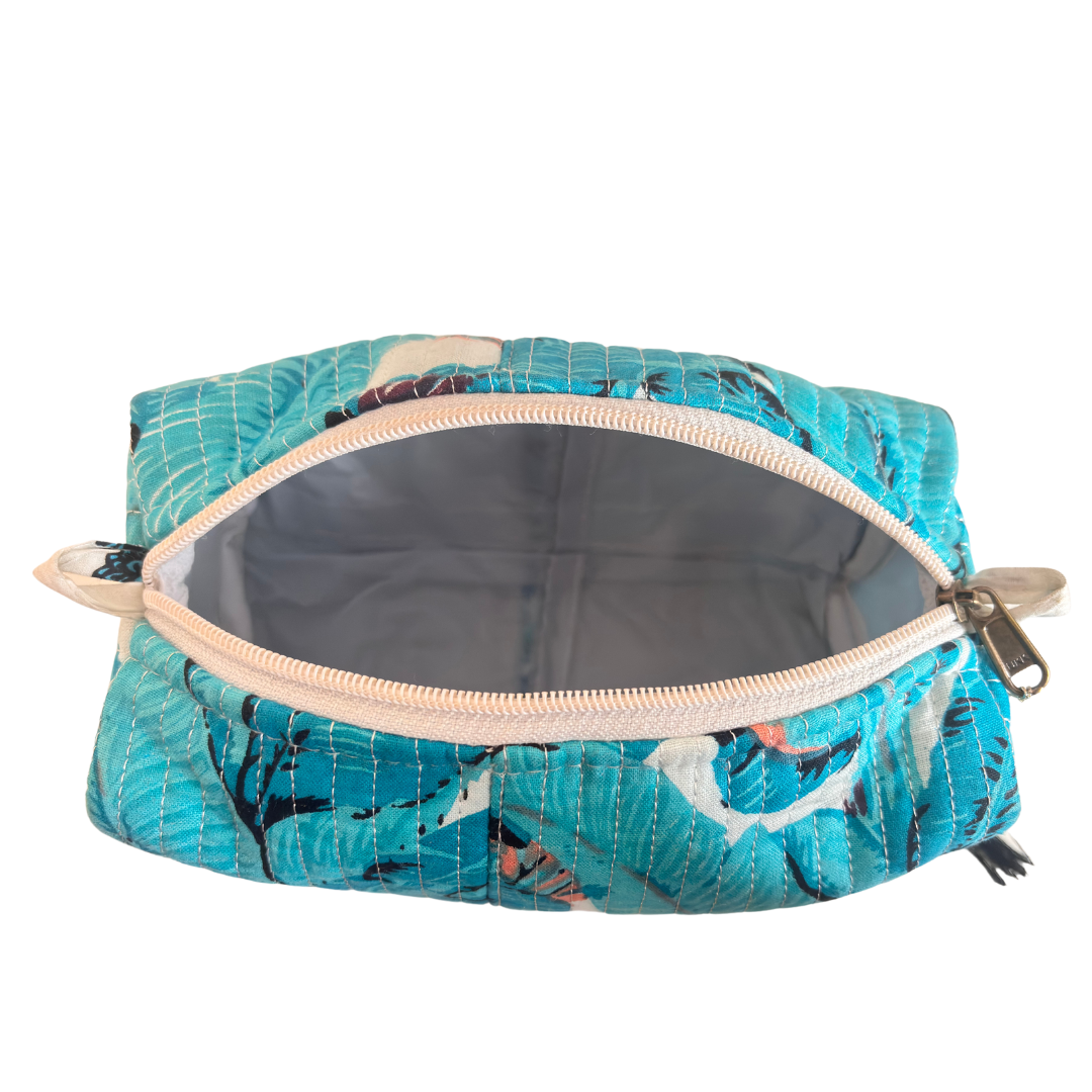 Premium Waterproof Green Quilted Cotton Multi Purpose Pouch for Men & Women | Cosmetic Makeup Medicine Toiletry Travel Organizer Pouch - The House of RajPadmini