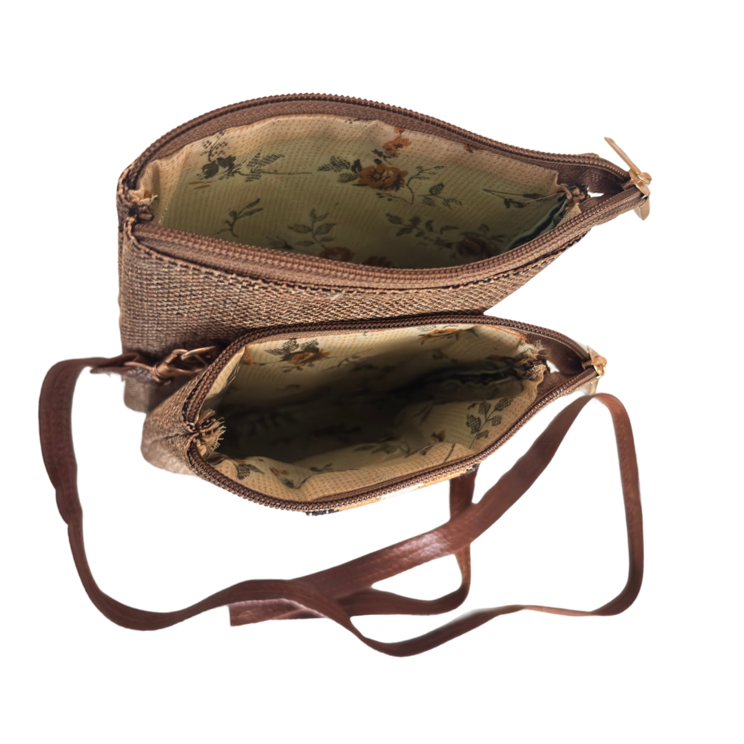The Handcrafted Multipocket Brown Jute Crossbody Mobile Bag
