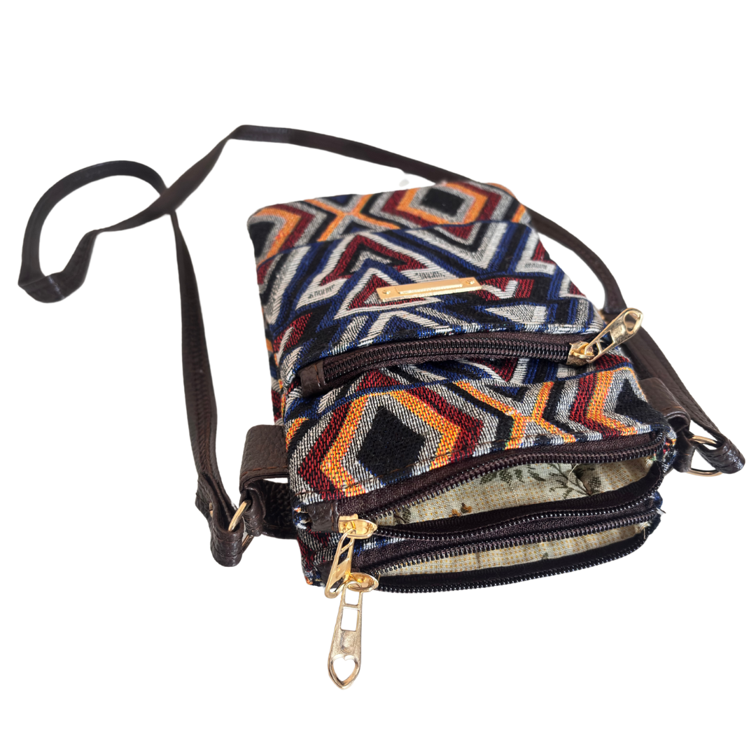 The Rugged Multicolor Multiple Partition Mobile Crossbody Sling Bag