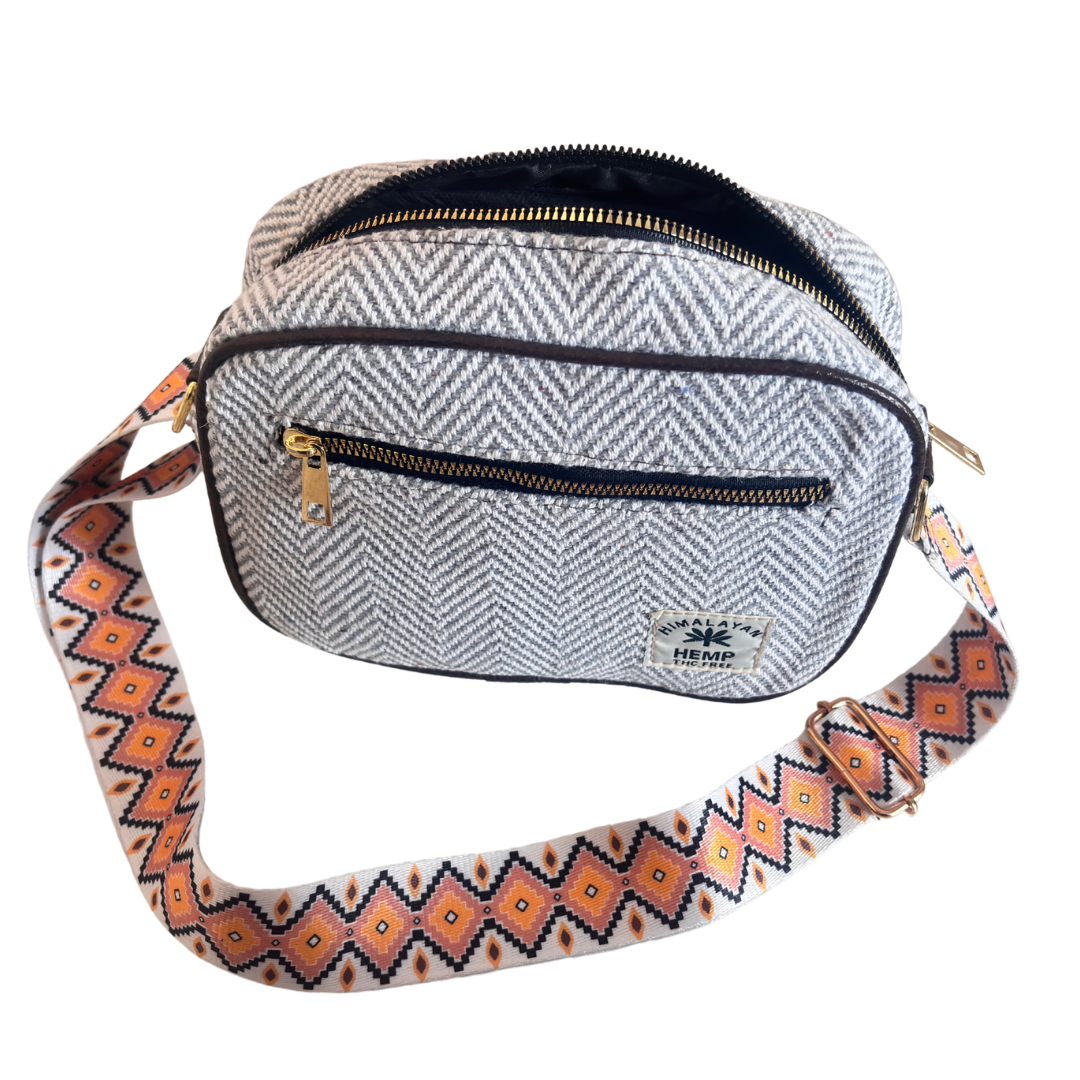 The RajPadmini Planet-Friendly Gray Hemp Adventure Sling Bag