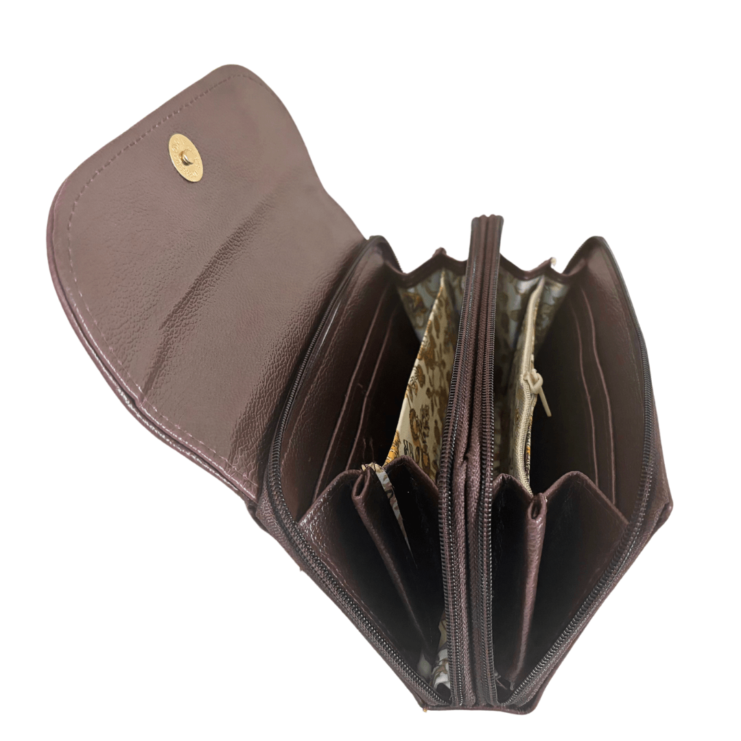 The Hamsafar Edition:- Women's Ethnic Rust Brown Jute Fabric Wallet with Double Partition - The House of RajPadmini