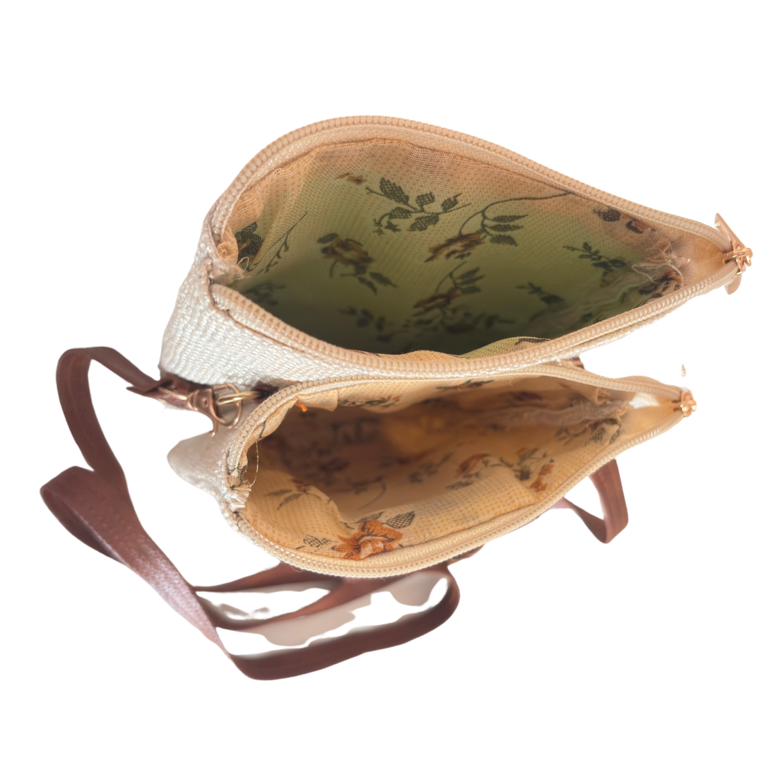 The Handcrafted Multipocket White Jute Crossbody Mobile Bag