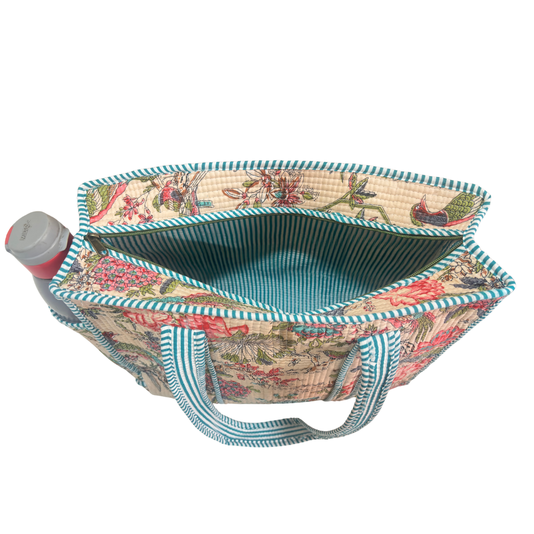 Artisan Quilted Bloom Cotton Tote - Handcrafted Shopping Companion