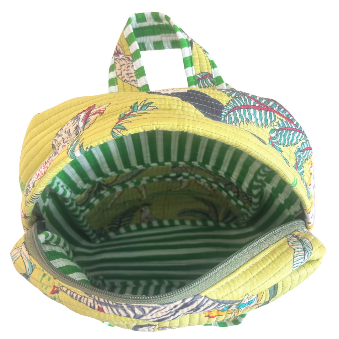The Jungle Book Edition:- Premium Quilted Green Cotton Backpack with Animal Print Design - Stylish Eco-Friendly Bag for School, Travel, and Everyday Adventures