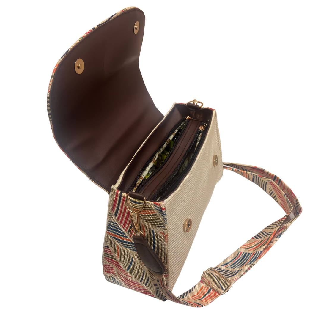 The House of RajPadmini Sanganer Heritage Edition | Hand-Block Print Sling Bag with Signature Metal Ring Handle & Double Partition