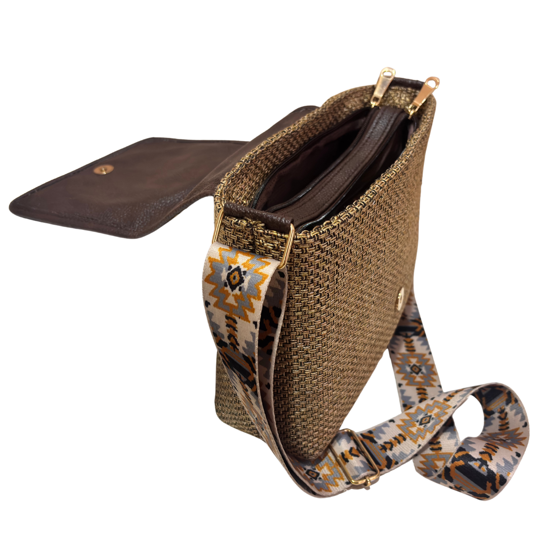 Medallion Embossed Jute Sling Bag
