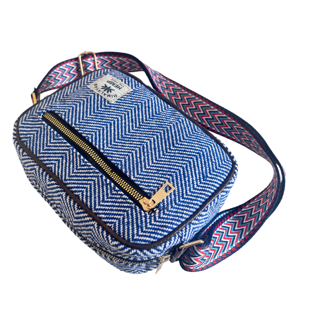 The RajPadmini Planet-Friendly Blue Hemp Adventure Sling Bag