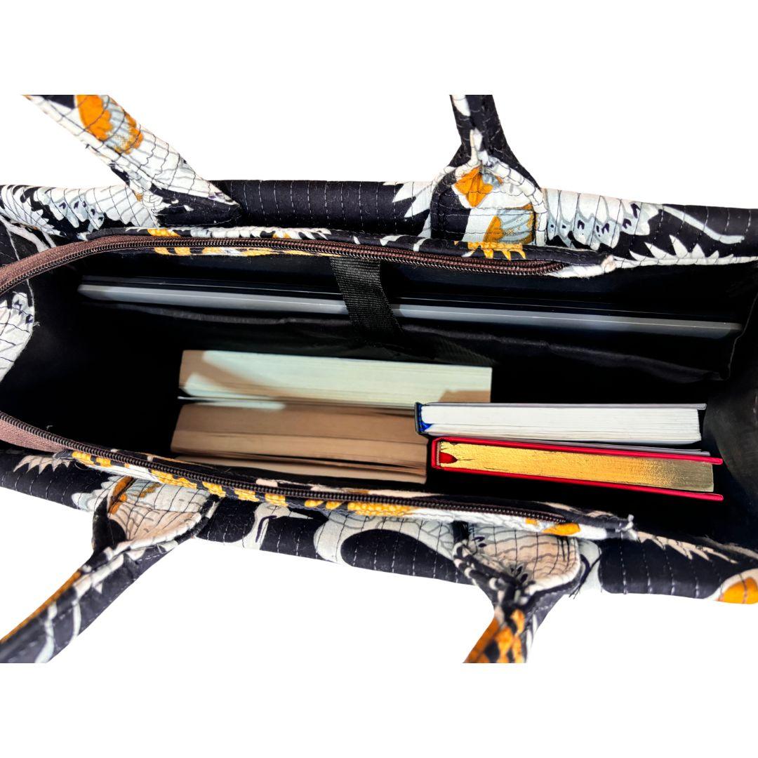 Quilted Black Laptop Tote Bag with Complementary Pouch - The House of RajPadmini