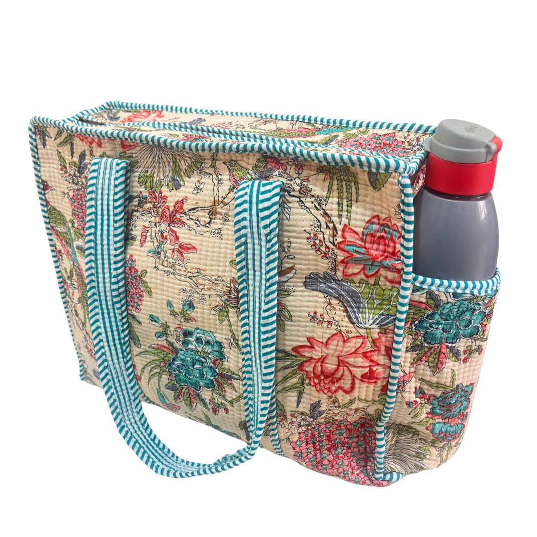 Artisan Quilted Bloom Cotton Tote - Handcrafted Shopping Companion