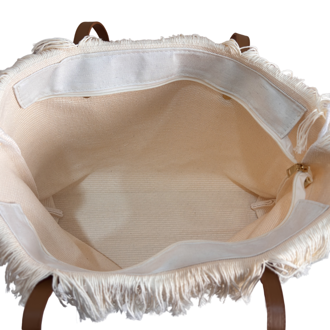 The Canvas Handwork Tote Bag with Beaded Embellishment