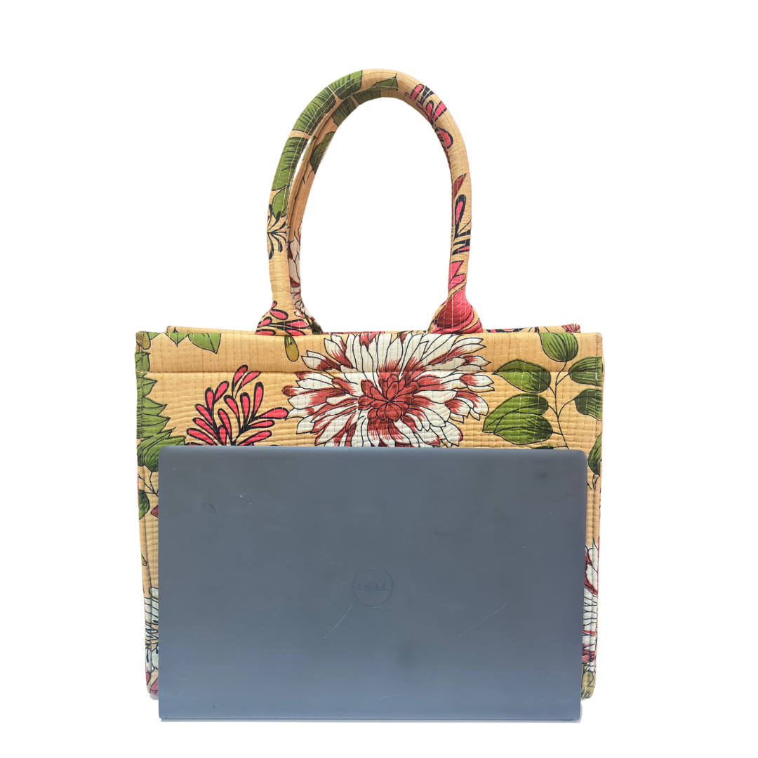 Quilted Laptop Tote Bag with Complementary Pouch