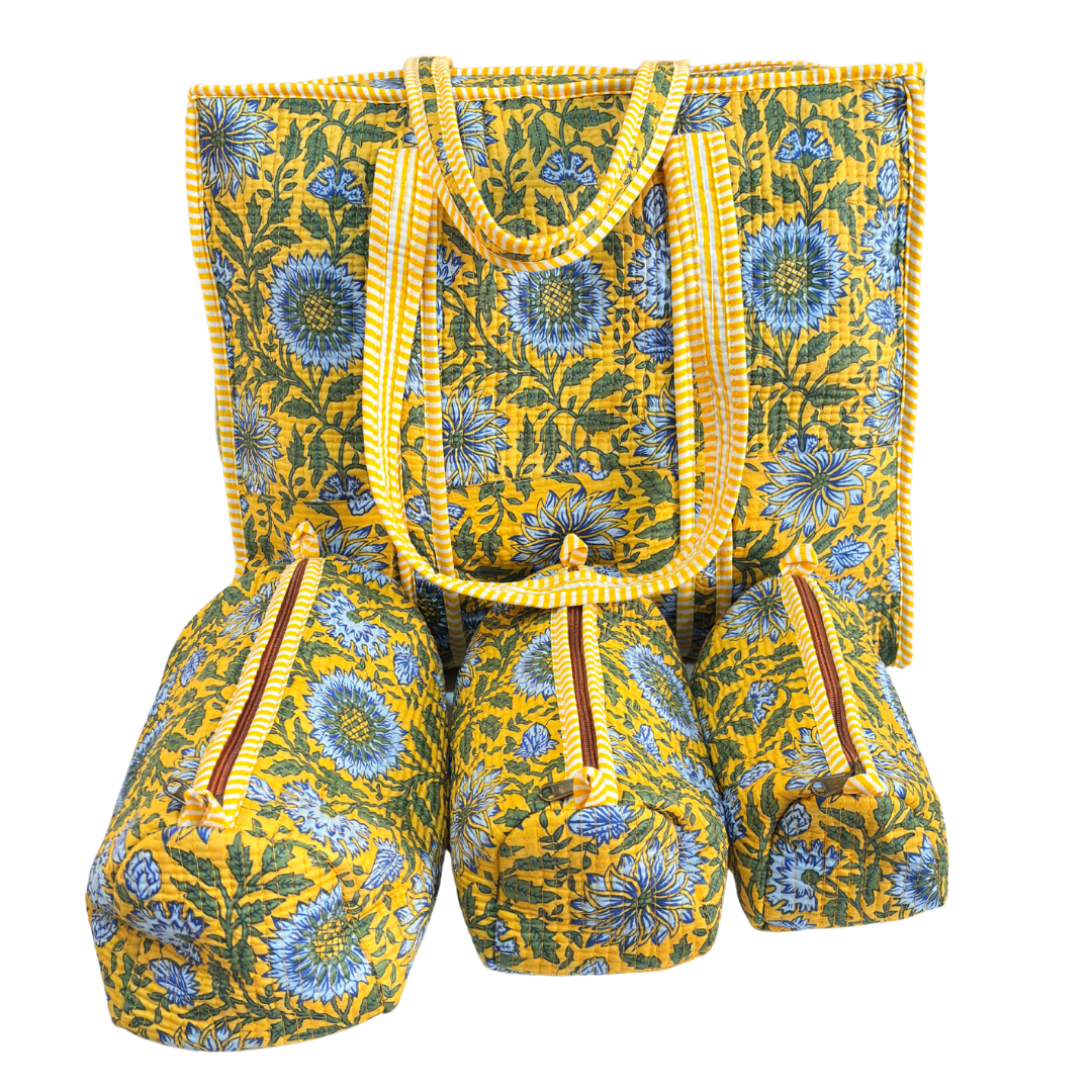 4-in-1 Festive Gifting COMBO : Premium Quilted Tote Bag + 3 Waterproof Pouches = Your Complete Organization Solution!