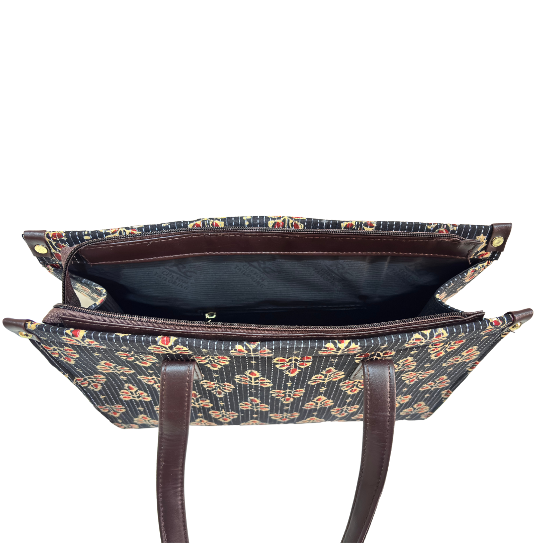 Atrangi Edition:- Handblock Printed Black Tote Bag with complimentary Pouch - The House of RajPadmini