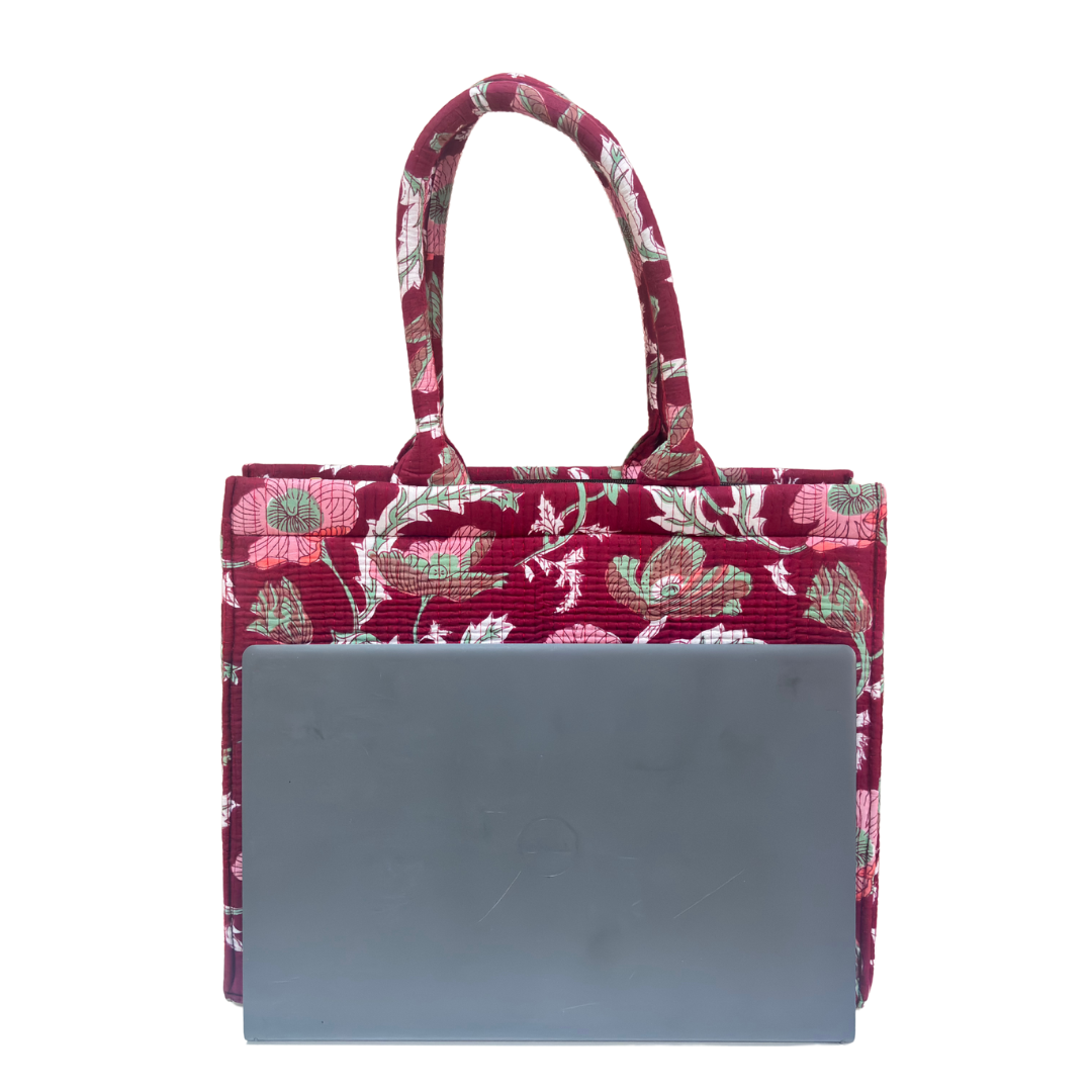 Quilted Laptop Tote Bag with Complementary Pouch