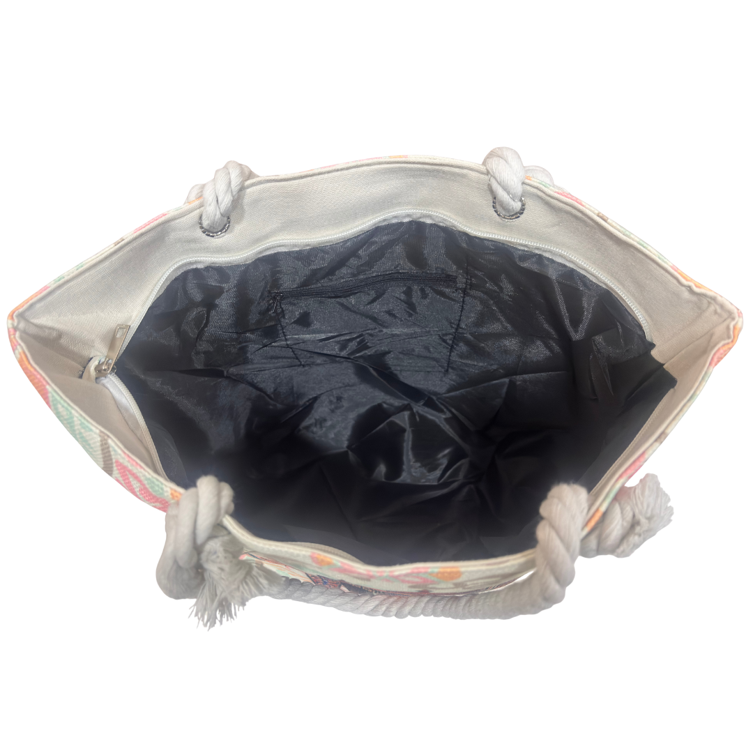 The House of RajPadmini Desert Caravan Edition | Waterproof Jaipuri Print Beach Tote with Peacock & Camel Motifs