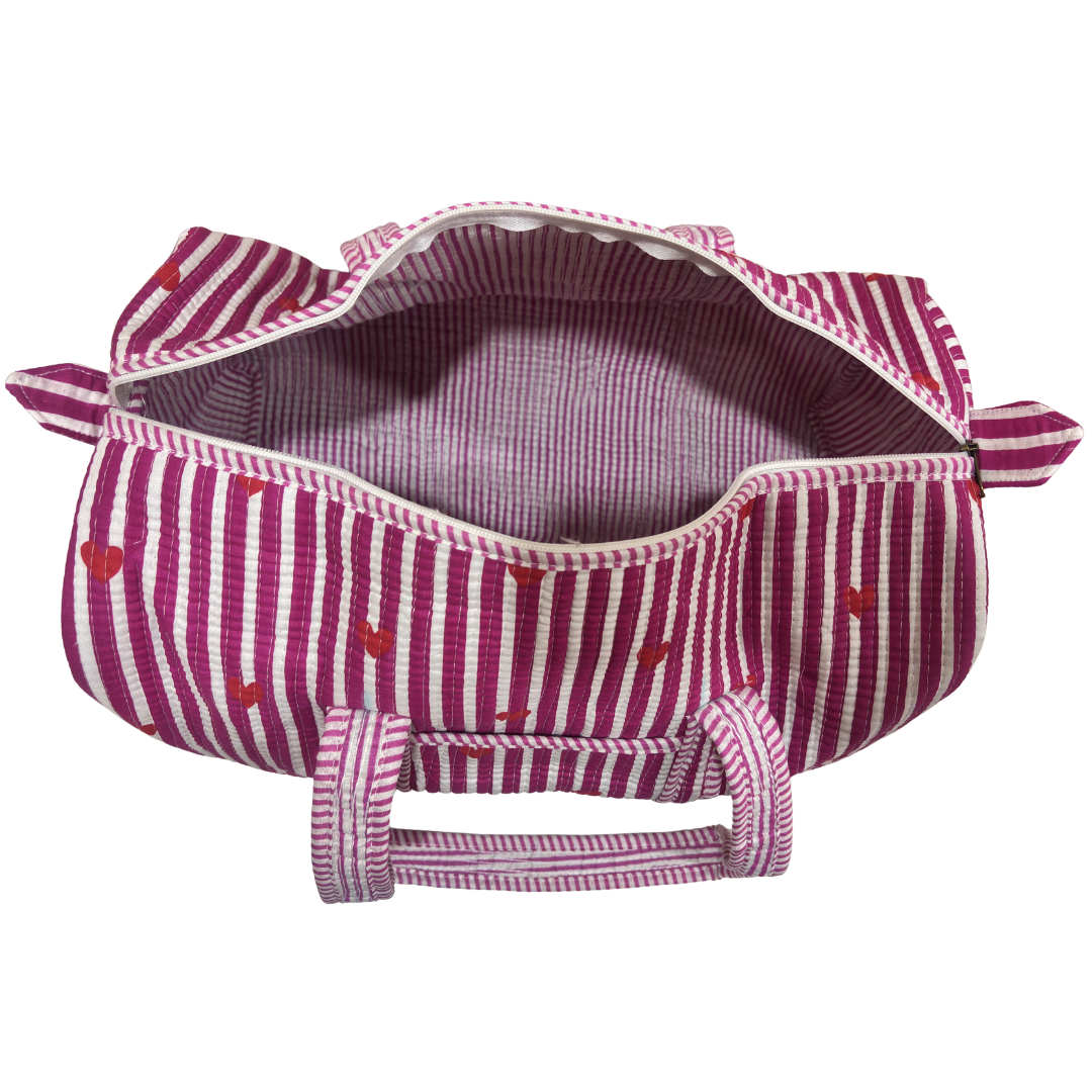 Pushkar Balloon Quilted Heritage Duffle (Pink variant) β 18 x 16 x 10 inches, handcrafted in Jaipur, India