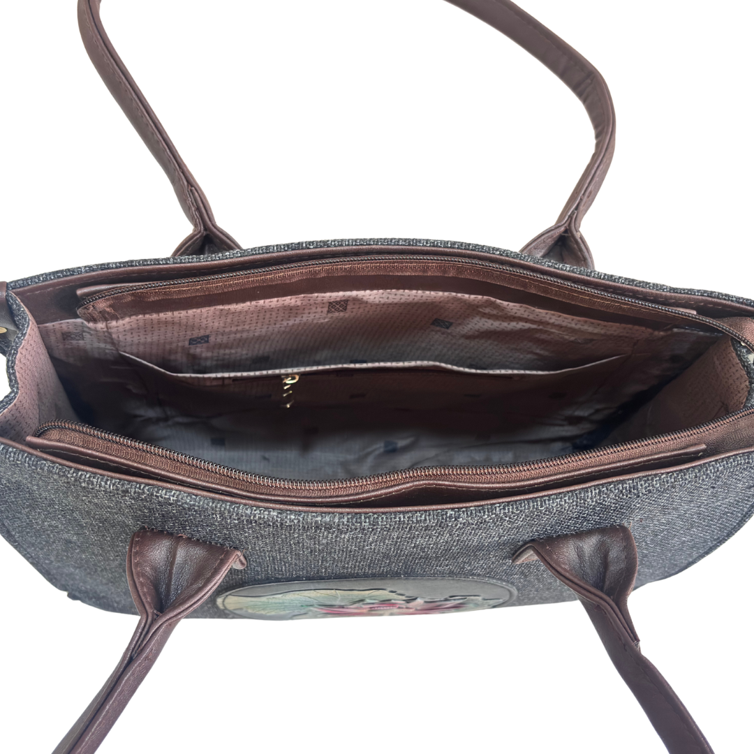 The House of RajPadmini Jute Tote Bag with Medallion Embossed Print