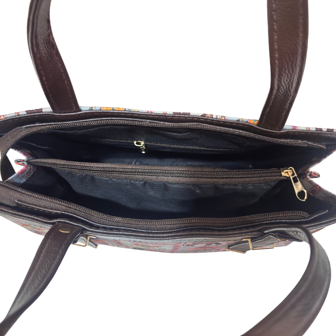 Rajwada Convertible Handbag for Women | Ethnic Chevron Print with Detachable Strap & Matching Pouch | Office to Evening
