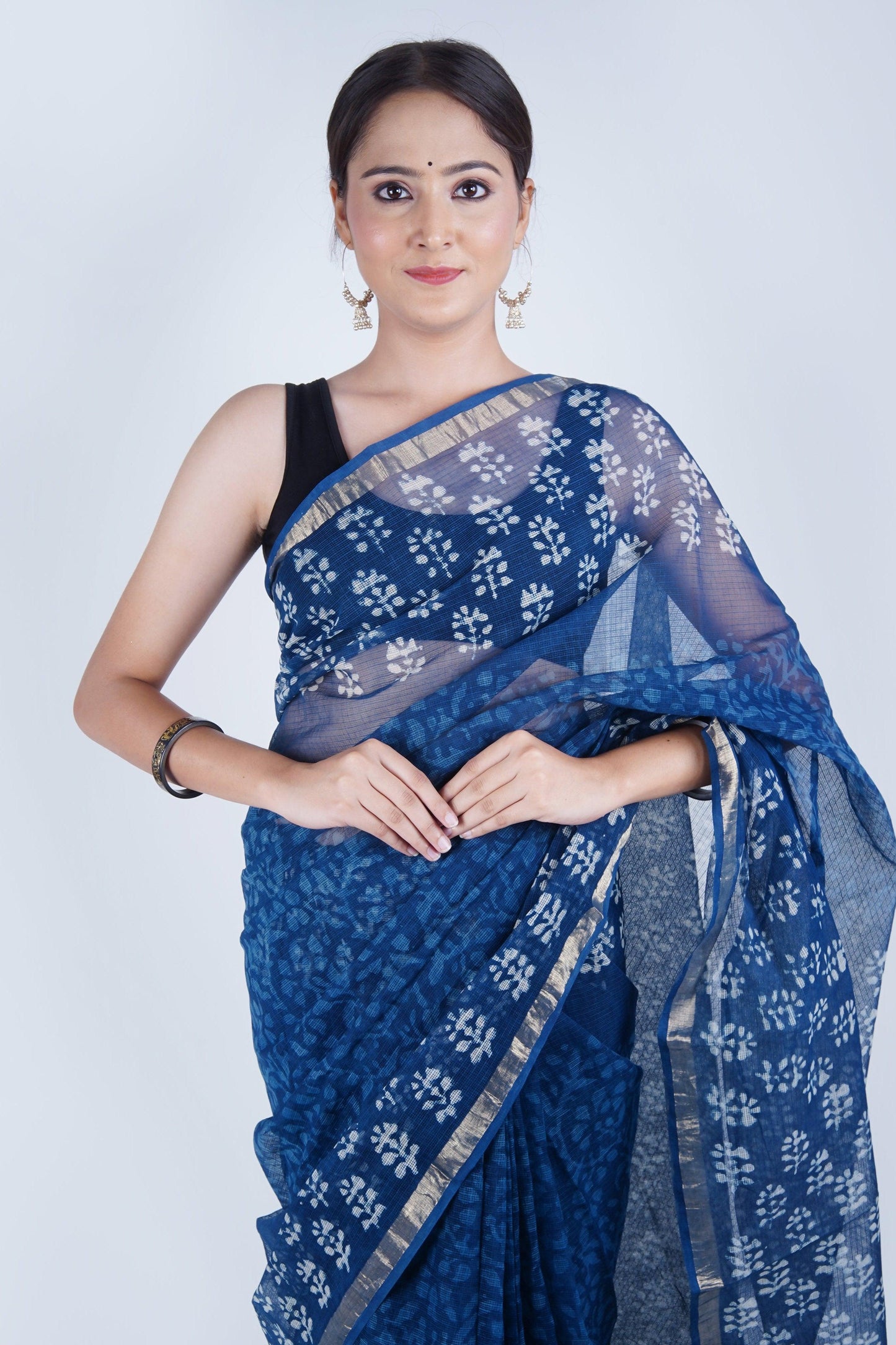 Printed Blue Kota Doriya Saree - The House of RajPadmini