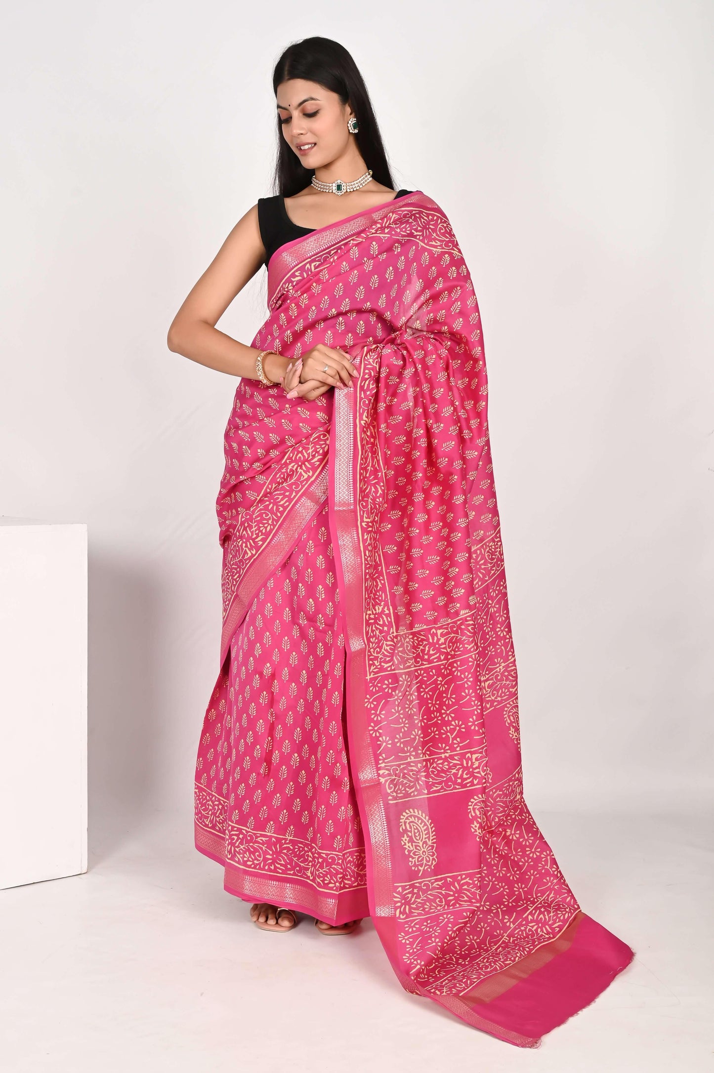 Heavenly Pink Maheshwari Silk Saree - The House of RajPadmini