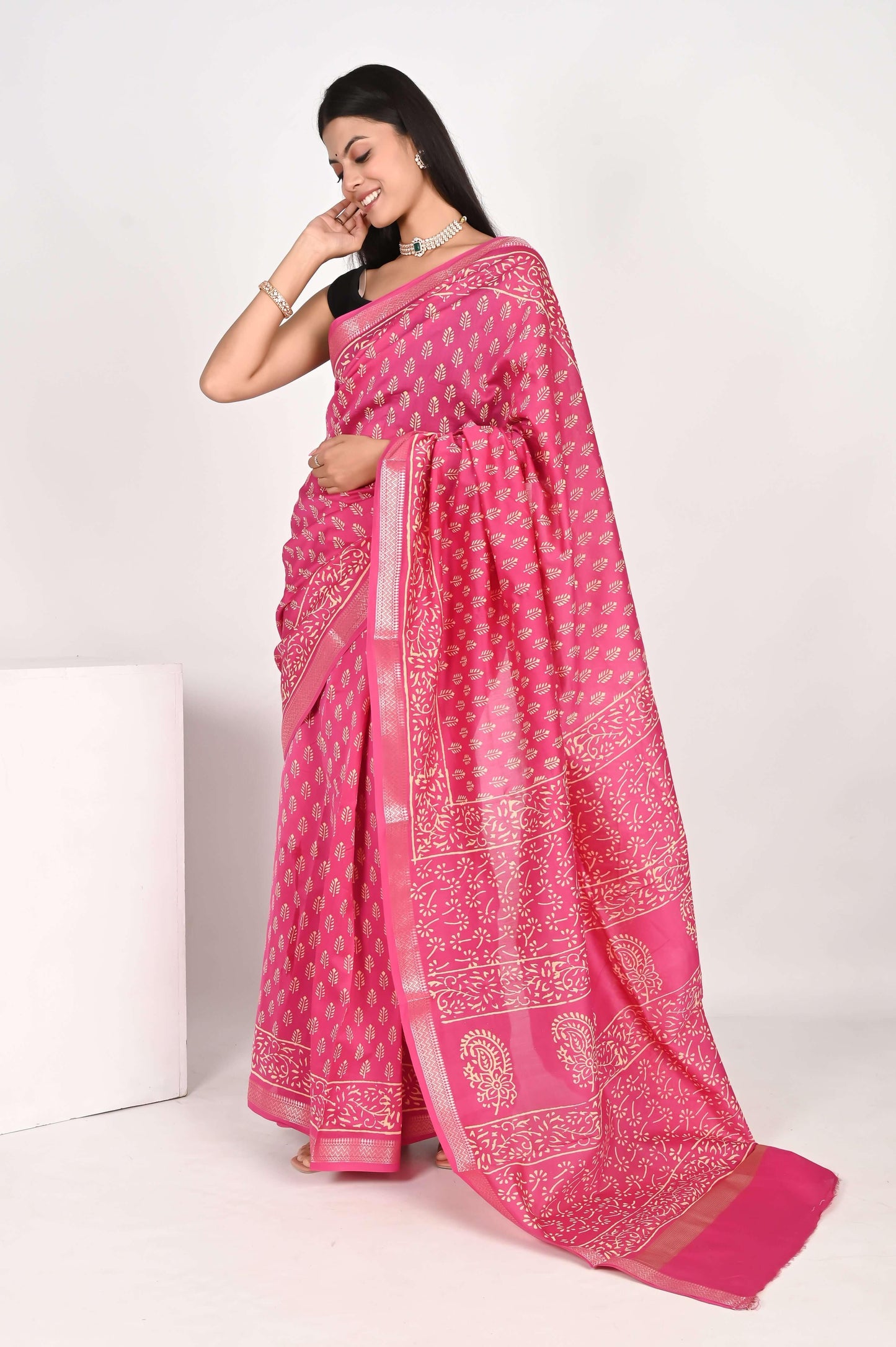 Heavenly Pink Maheshwari Silk Saree - The House of RajPadmini