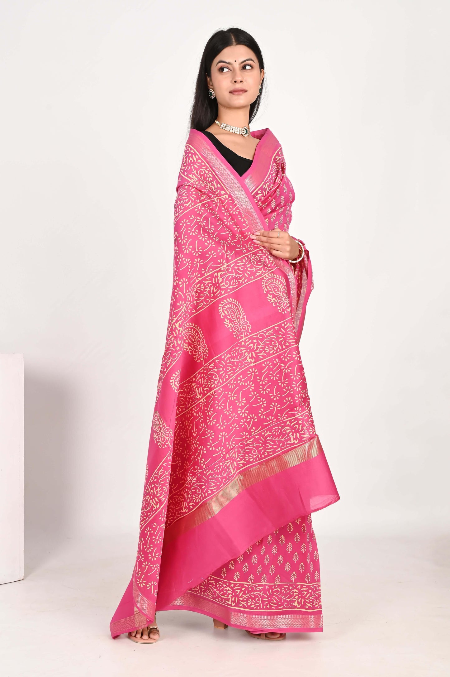 Heavenly Pink Maheshwari Silk Saree - The House of RajPadmini