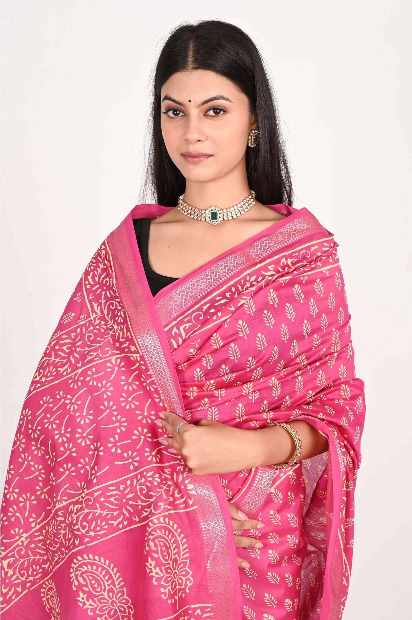 Heavenly Pink Maheshwari Silk Saree - The House of RajPadmini