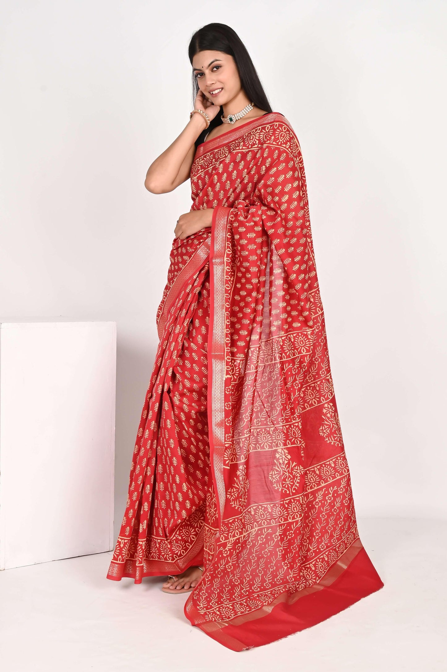 Fervent Red Maheshwari Silk Saree - The House of RajPadmini