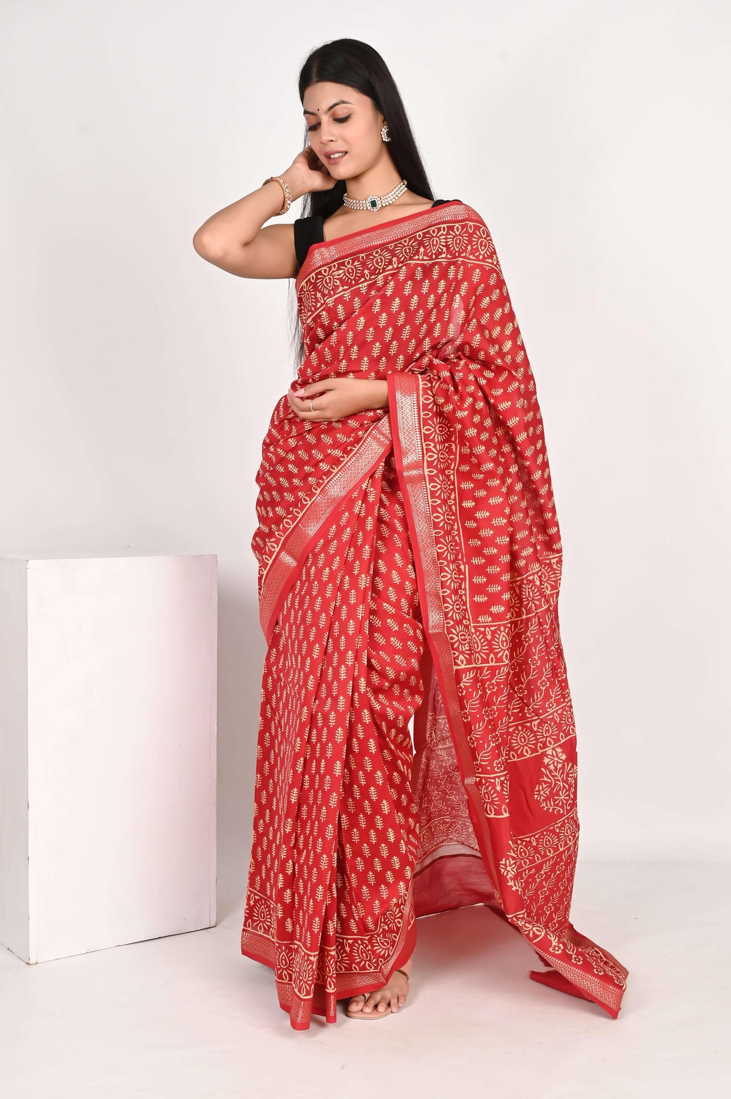 Fervent Red Maheshwari Silk Saree - The House of RajPadmini