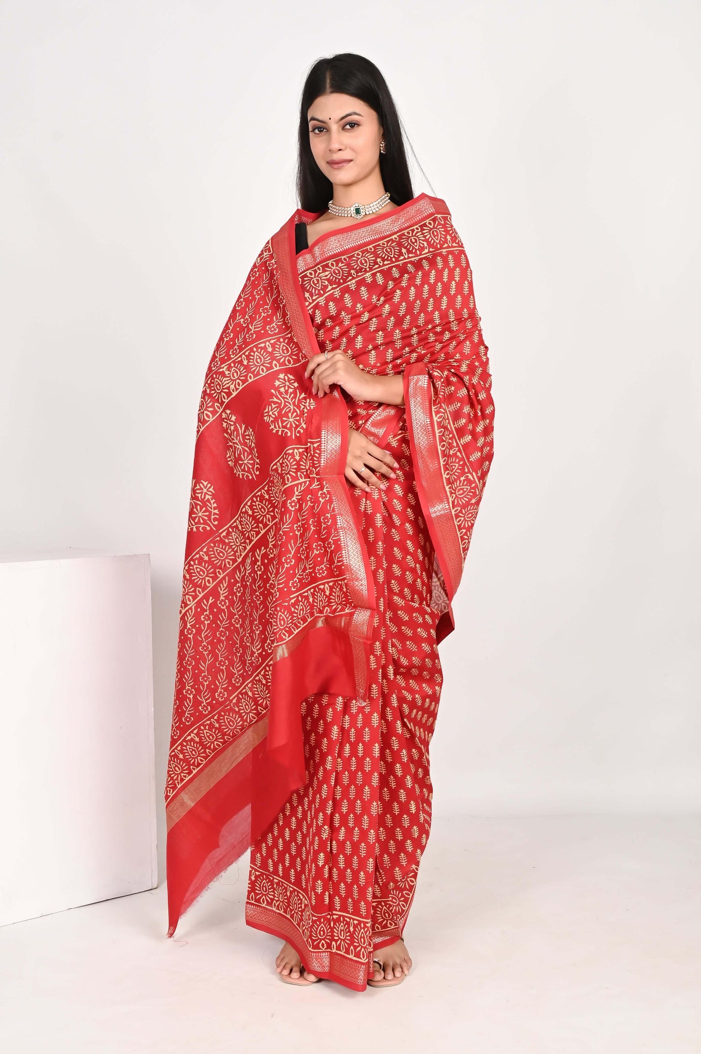 Fervent Red Maheshwari Silk Saree - The House of RajPadmini