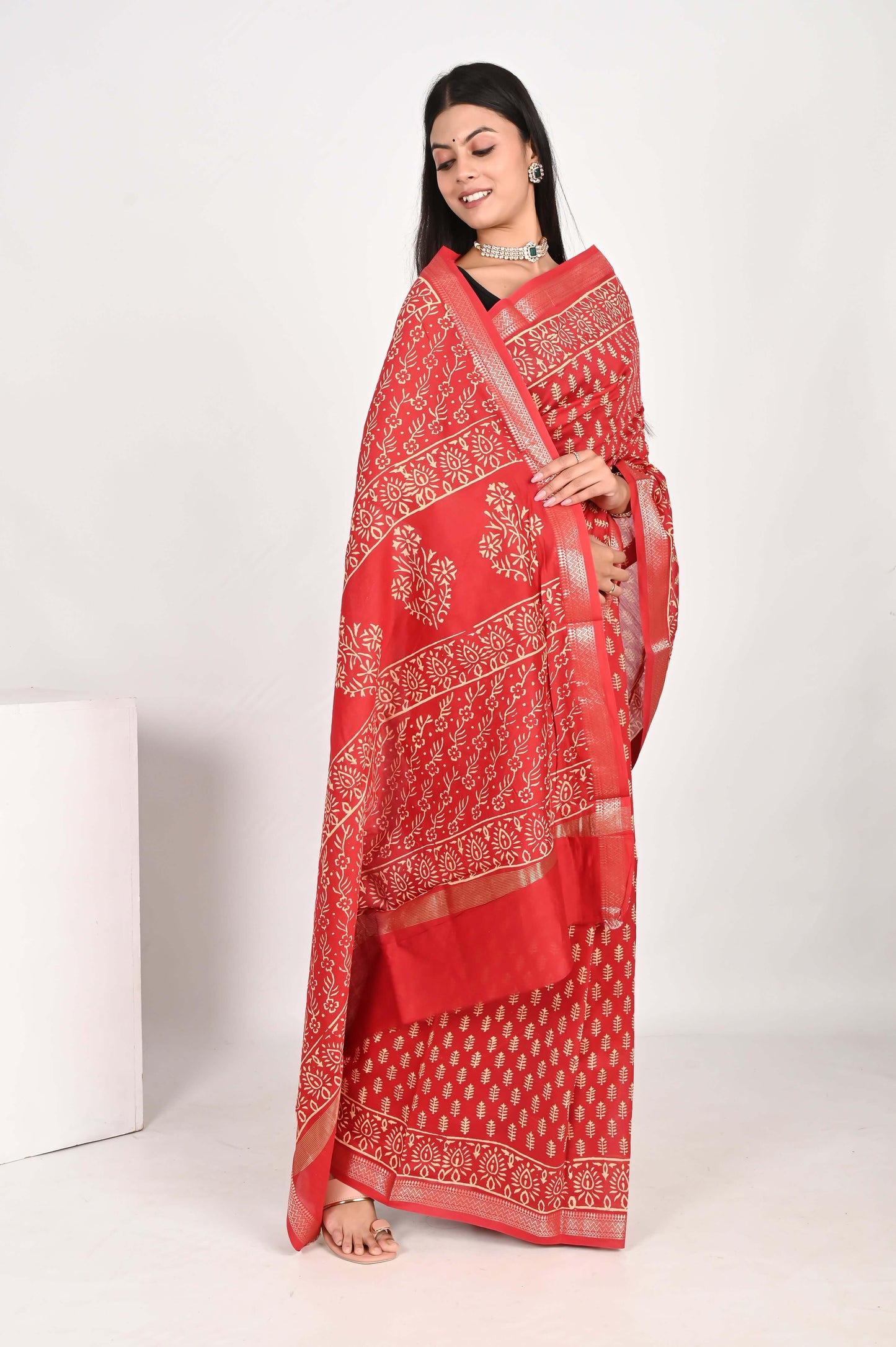 Fervent Red Maheshwari Silk Saree - The House of RajPadmini