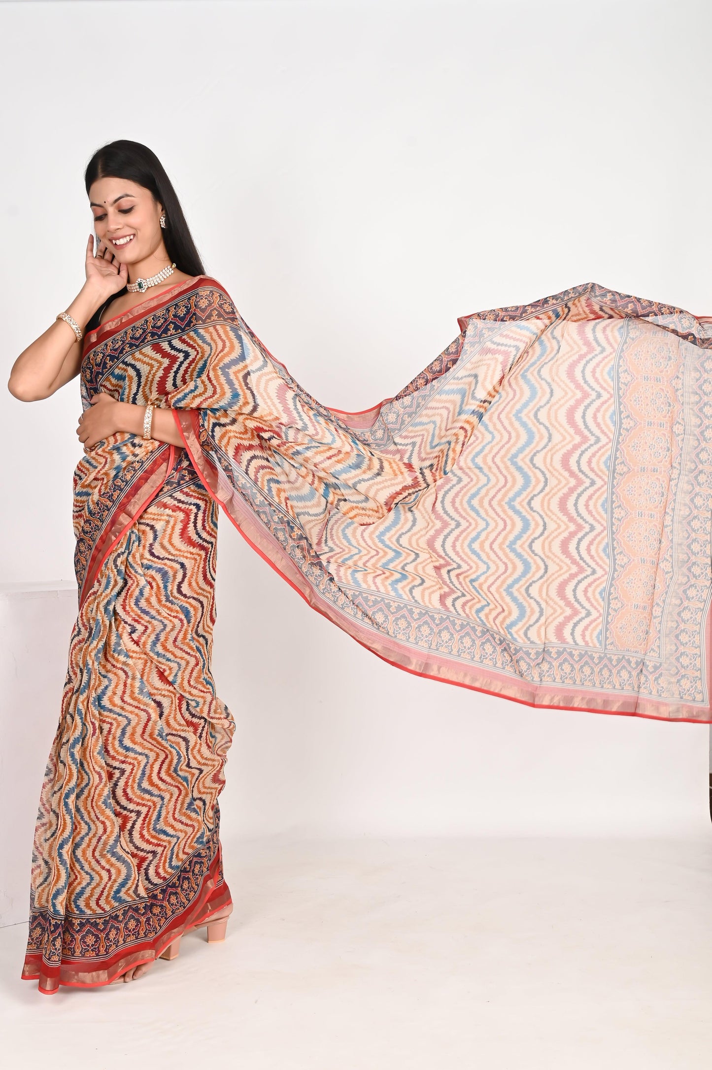 Beige Kota Doria Saree - The House of RajPadmini