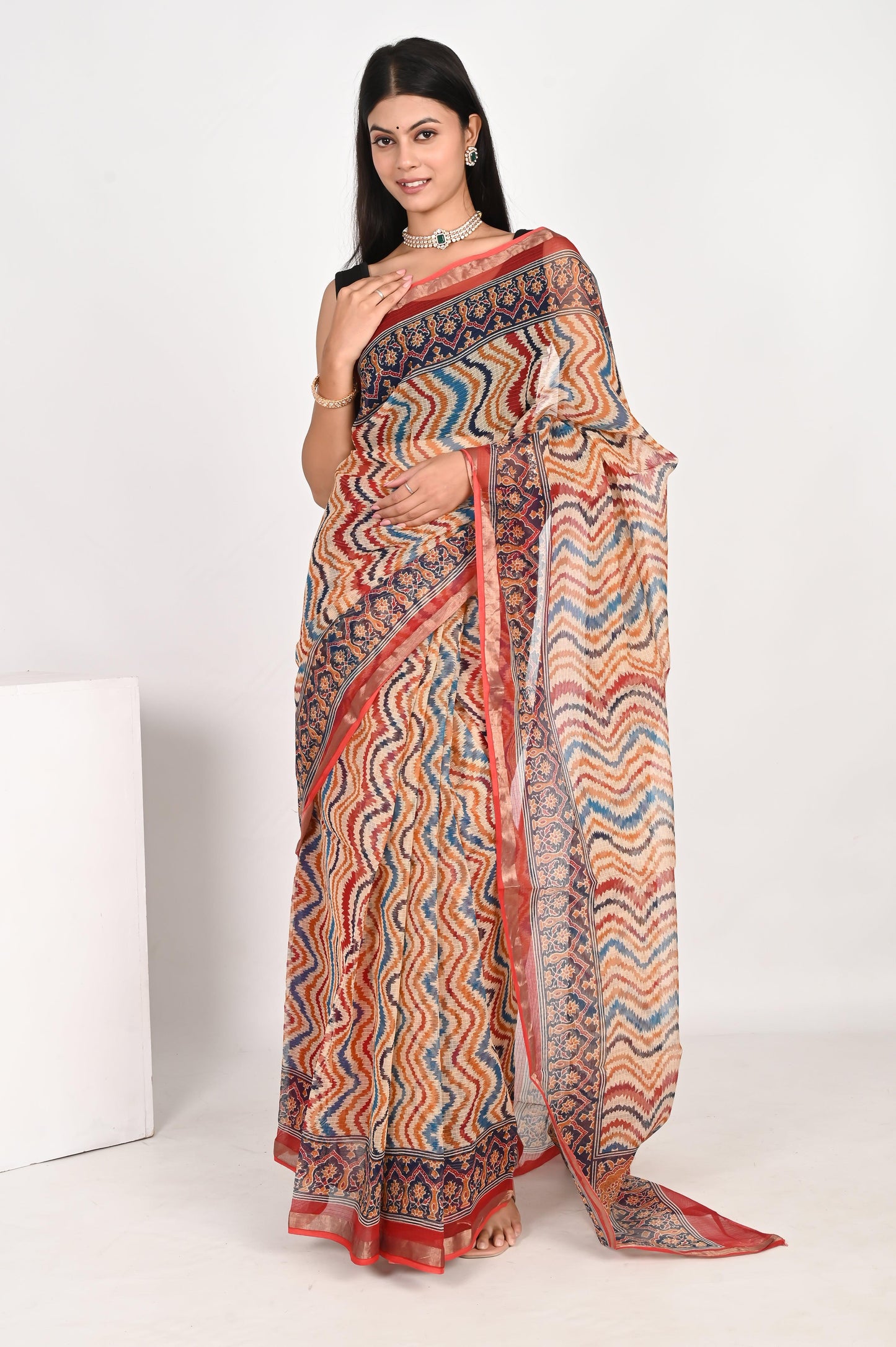 Beige Kota Doria Saree - The House of RajPadmini