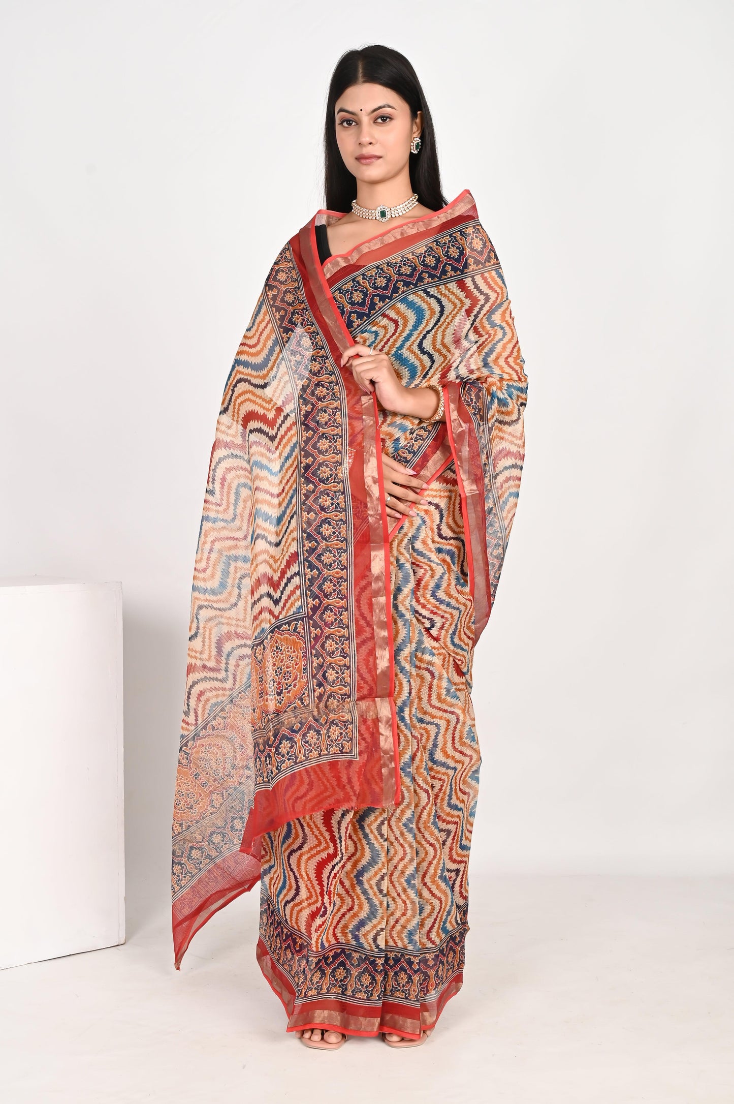 Beige Kota Doria Saree - The House of RajPadmini
