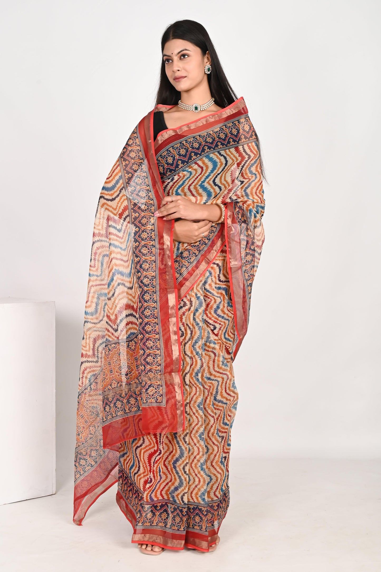 Beige Kota Doria Saree - The House of RajPadmini