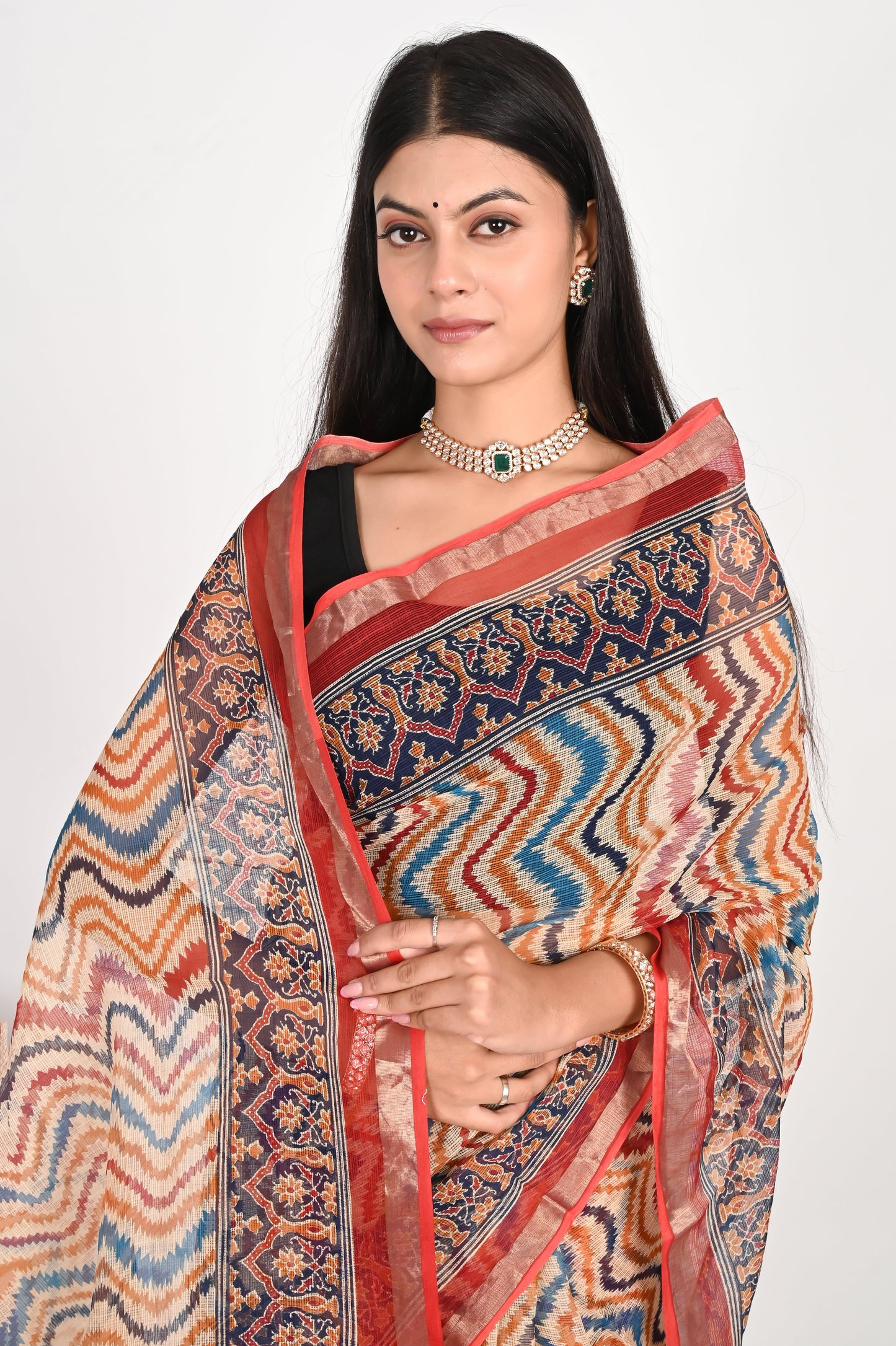 Beige Kota Doria Saree - The House of RajPadmini