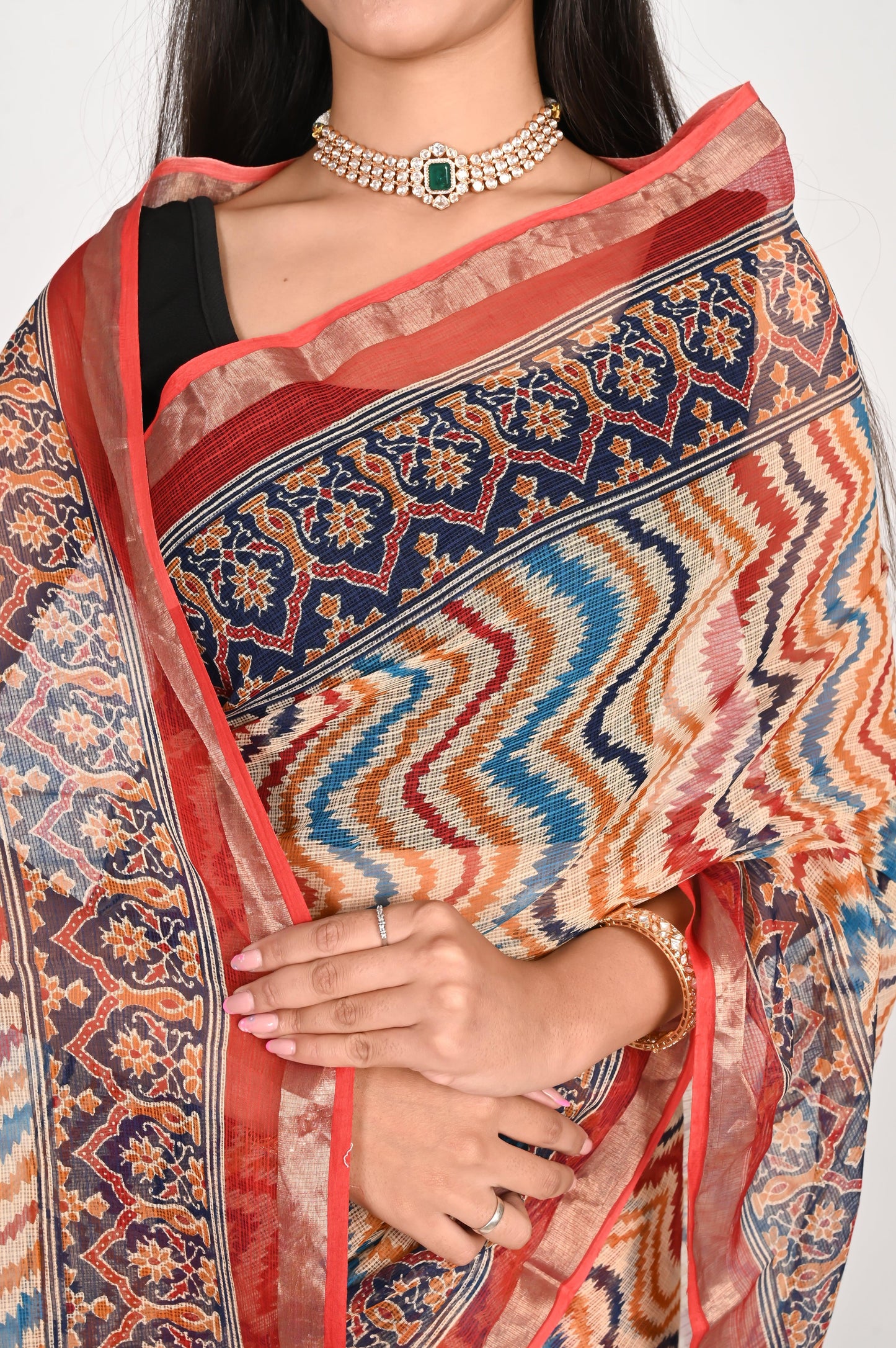 Beige Kota Doria Saree - The House of RajPadmini