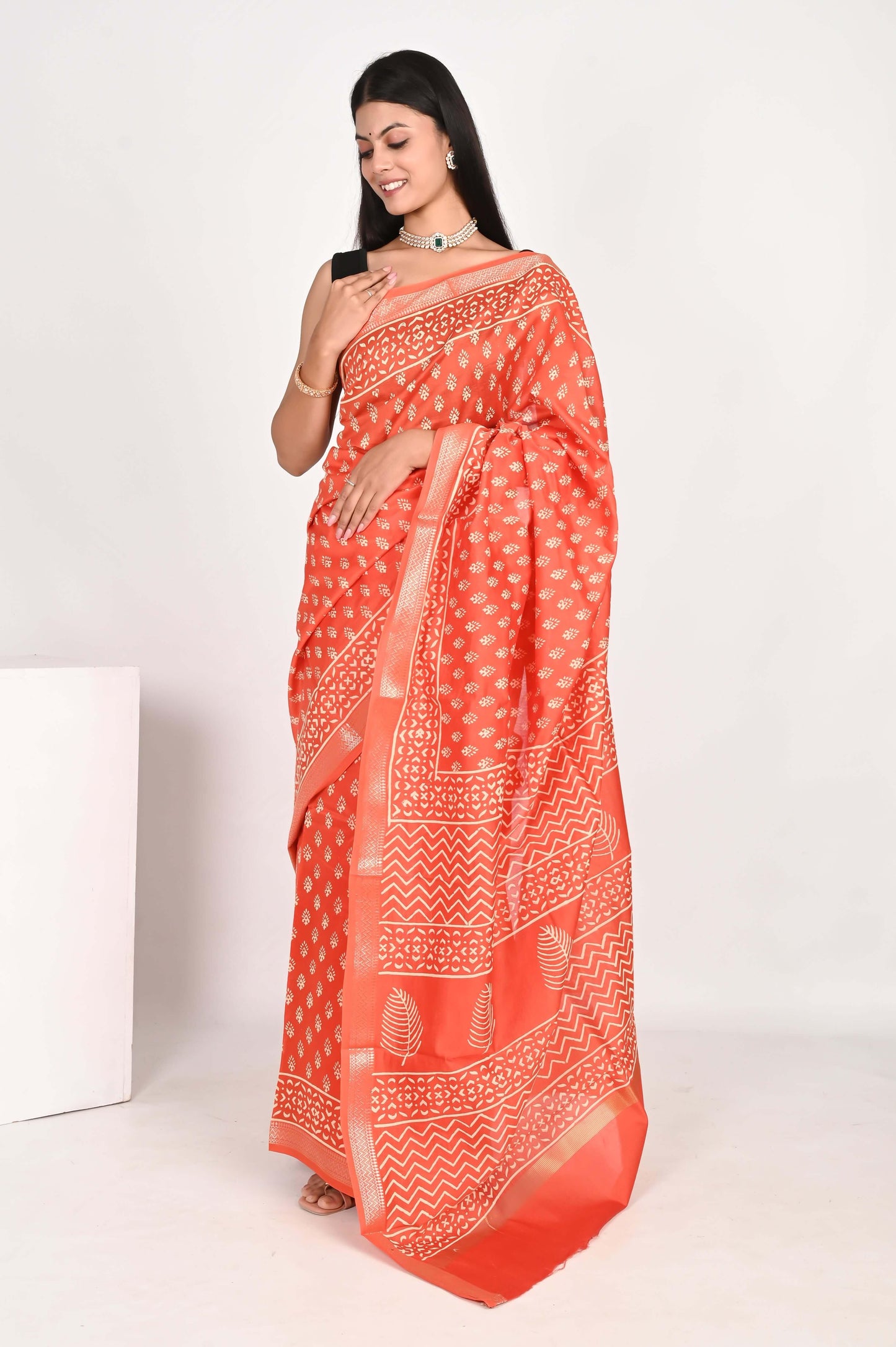 Radiant Orange Maheshwari Silk Saree - The House of RajPadmini