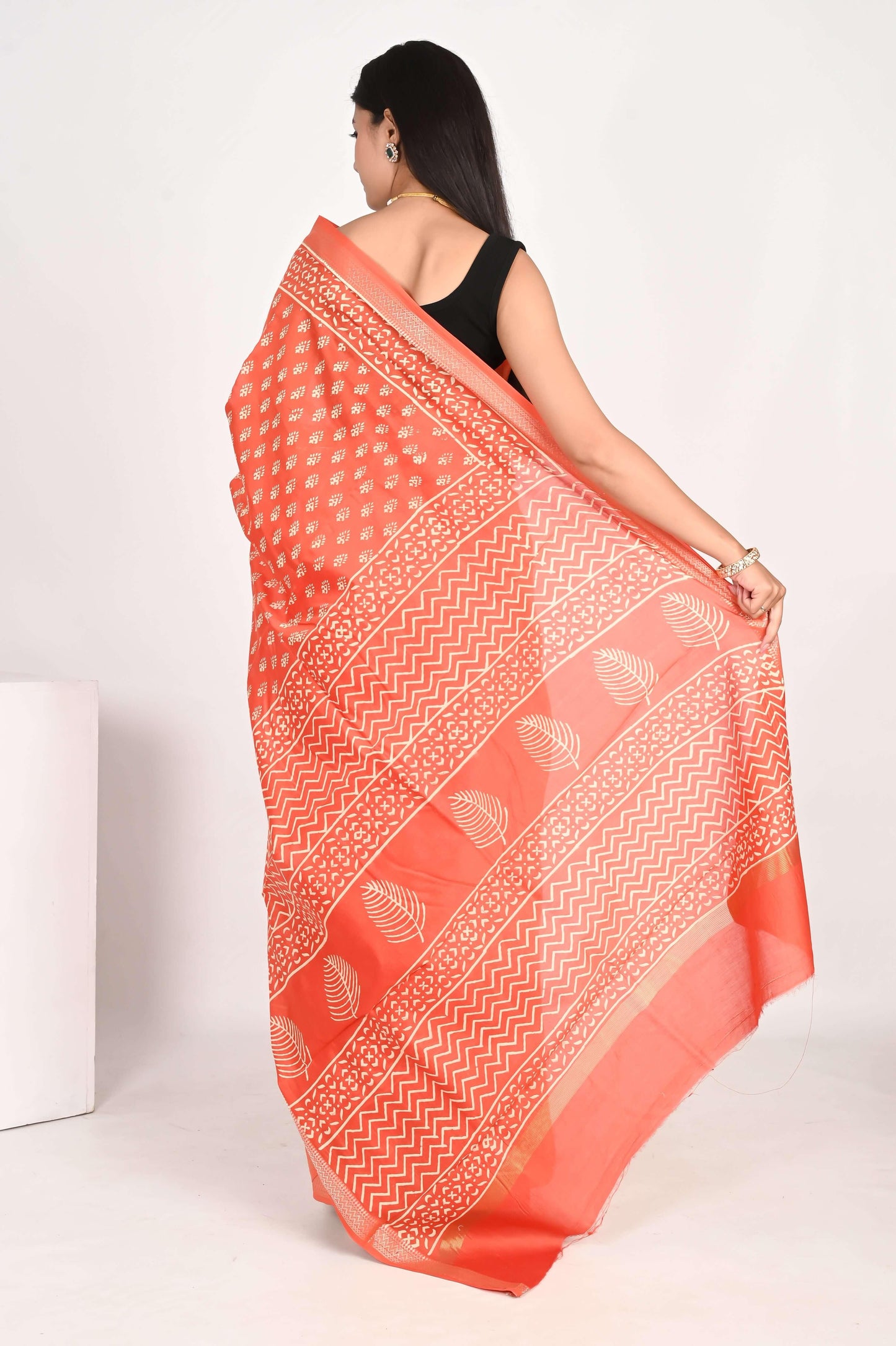Radiant Orange Maheshwari Silk Saree - The House of RajPadmini