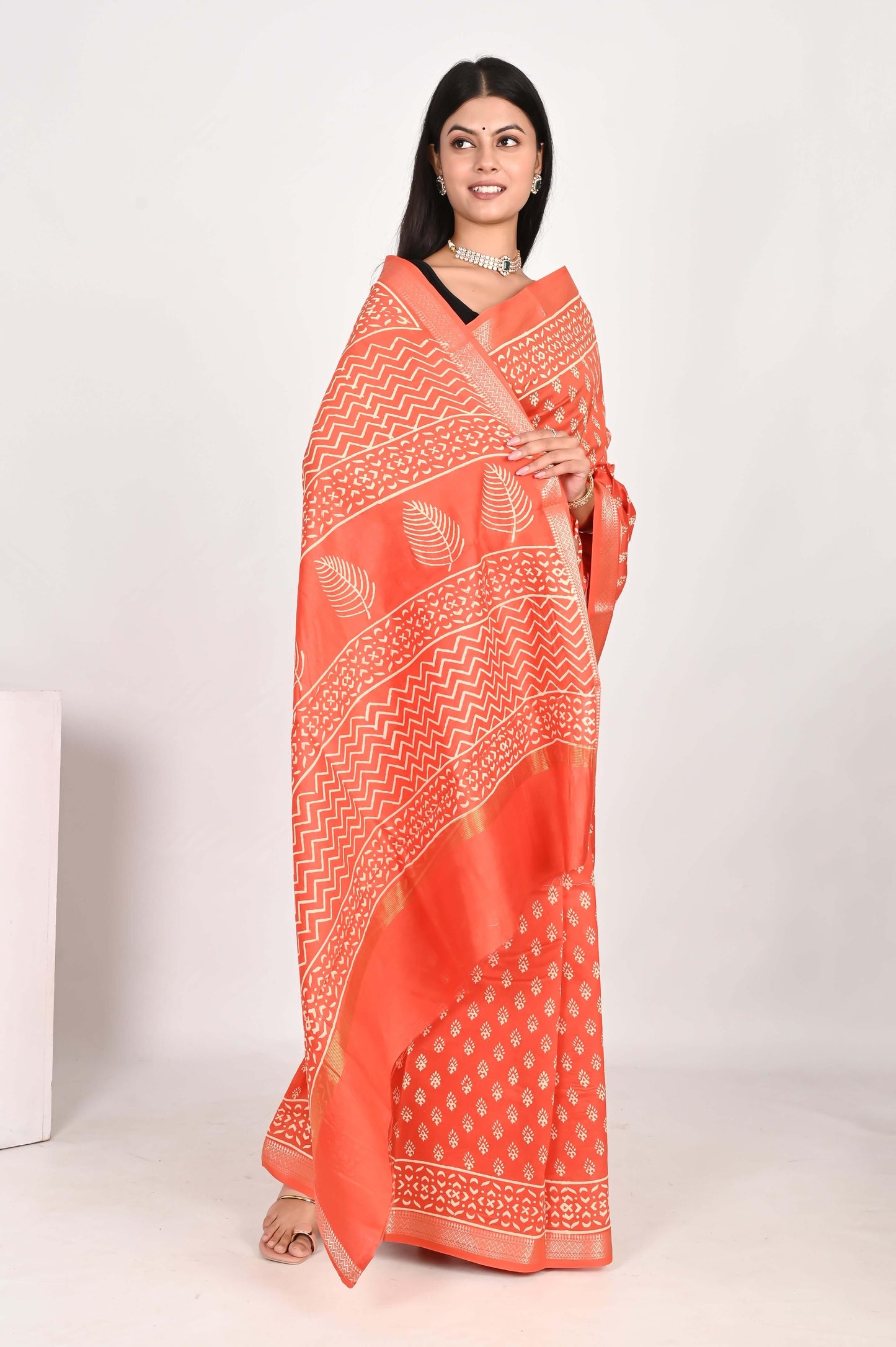 Radiant Orange Maheshwari Silk Saree - The House of RajPadmini