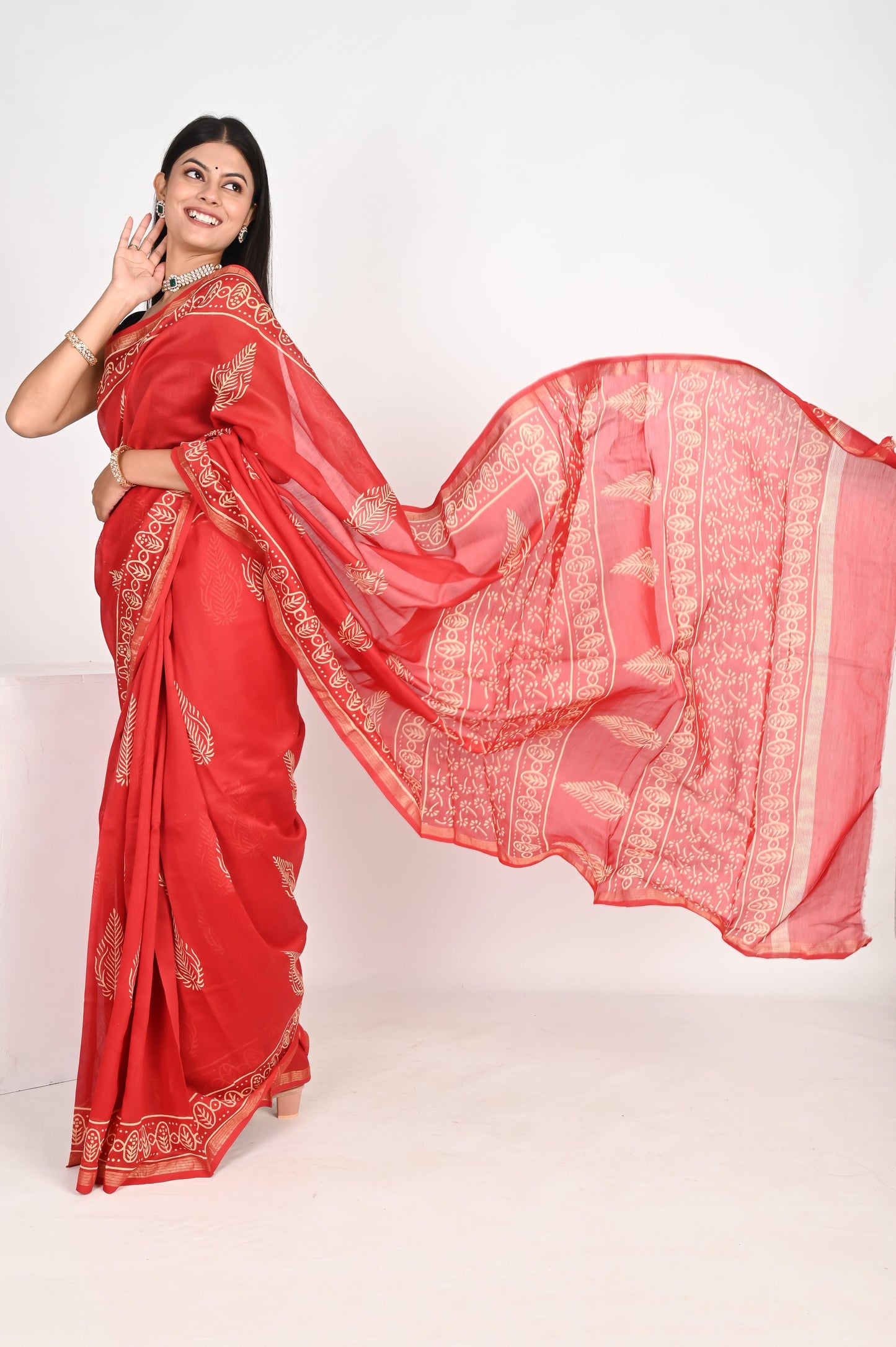 Tangerine Orange Chanderi Silk Saree - The House of RajPadmini