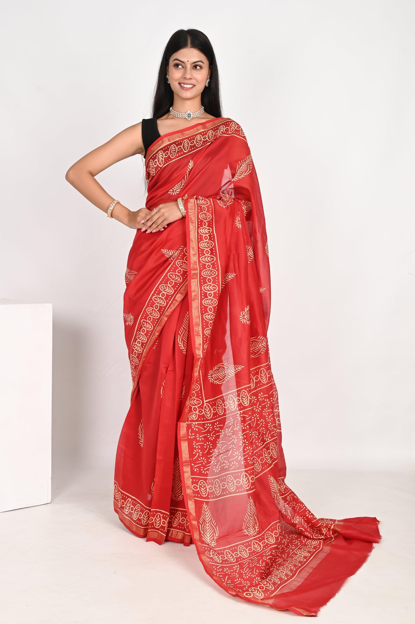 Tangerine Orange Chanderi Silk Saree - The House of RajPadmini